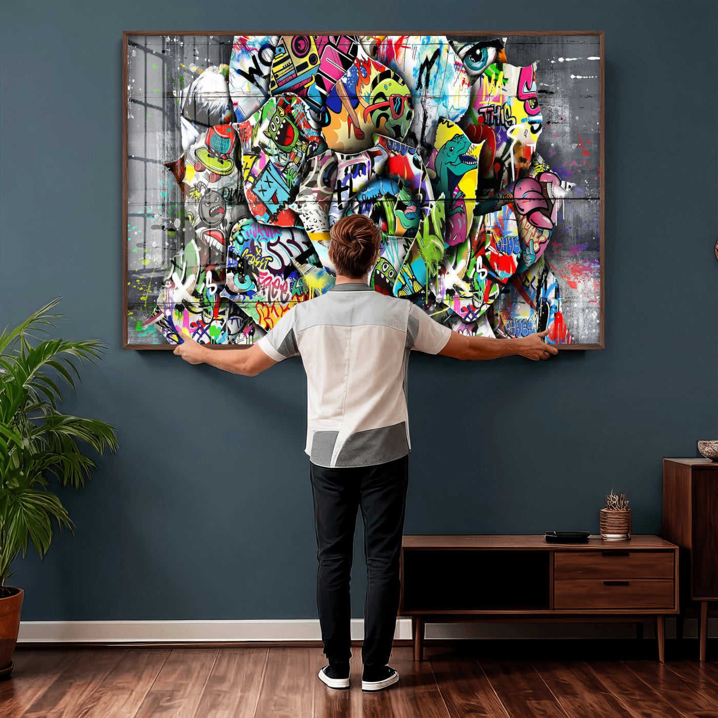77553344-MGV-CV-36X24 - Abstract Graffiti Collage Street Art Wall Art Canvas Print, Colorful Urban Pop Art Canvas Print, Modern Graffiti Patchwork Contemporary Art Printing