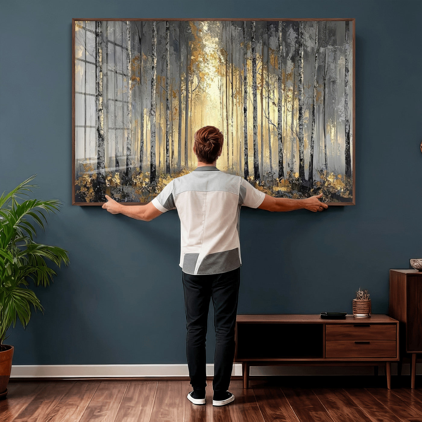41017042-MGV-CV-36X24 - Abstract Birch Forest Wall Art Canvas Print – Modern Neutral Woodland Landscape Artwork for Living Room Decor