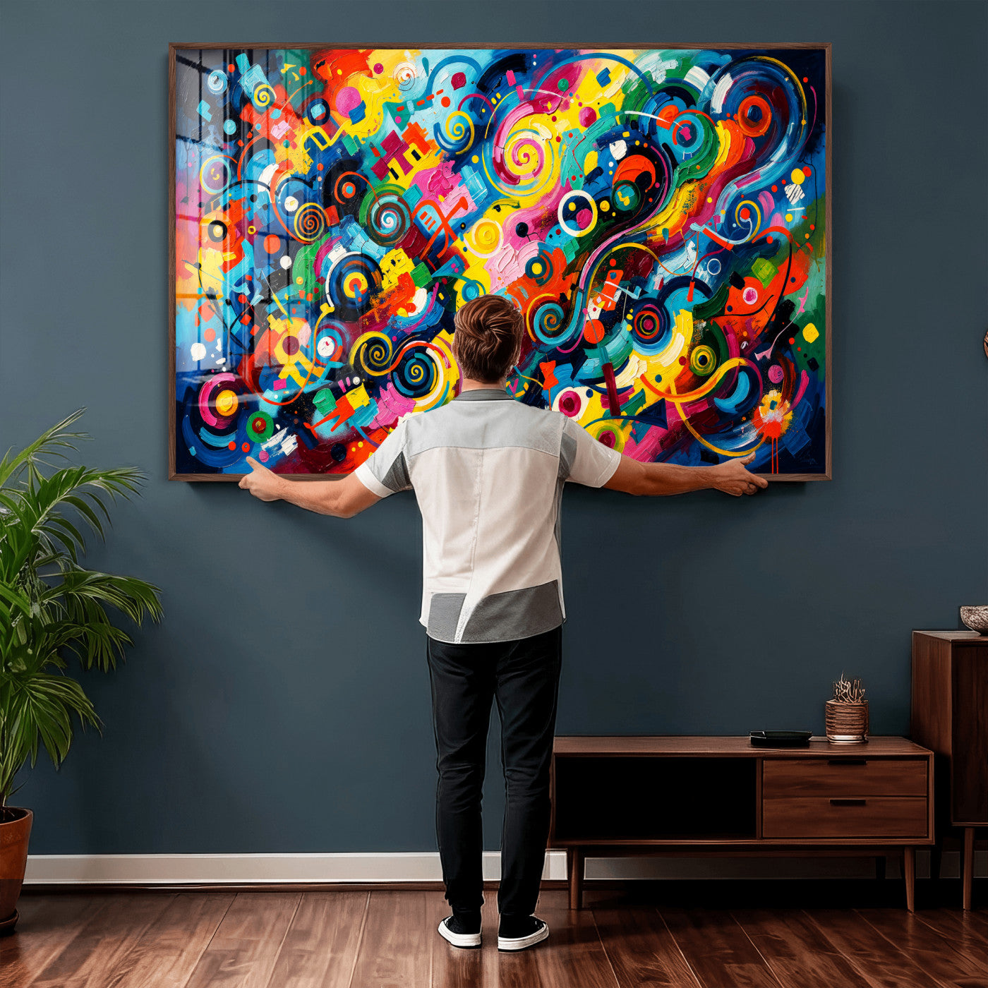 4712069R1-MGV-CV-36X24 - Geometric Abstract Wall Art Canvas Print, Bold Color Abstract Expressionist Painting Print, Modern Geometric Abstract Canvas Art