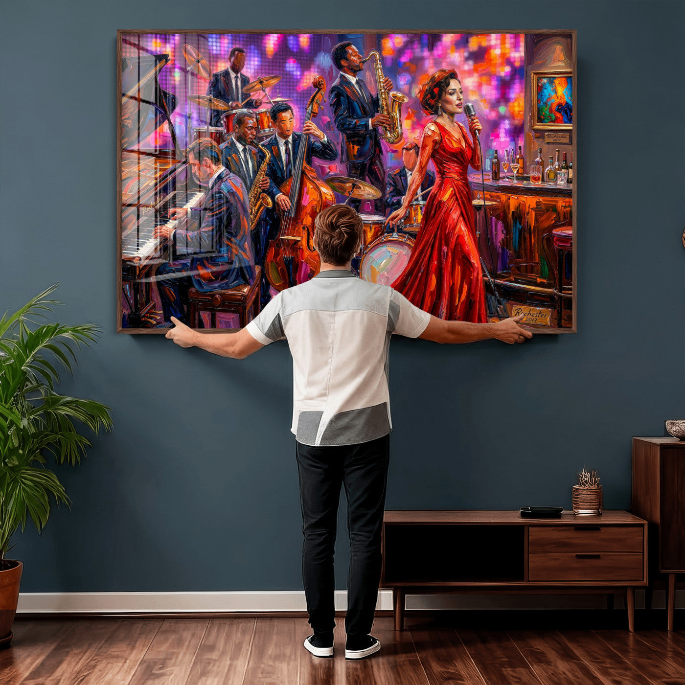 620930J20-MGV-CV-36X24 - Jazz Band Canvas Wall Art — Jazz Club Singer Saxophone Print | Music Wall Decor | Bar Restaurant Art | Music Lover Gift | Jazz Home Decor