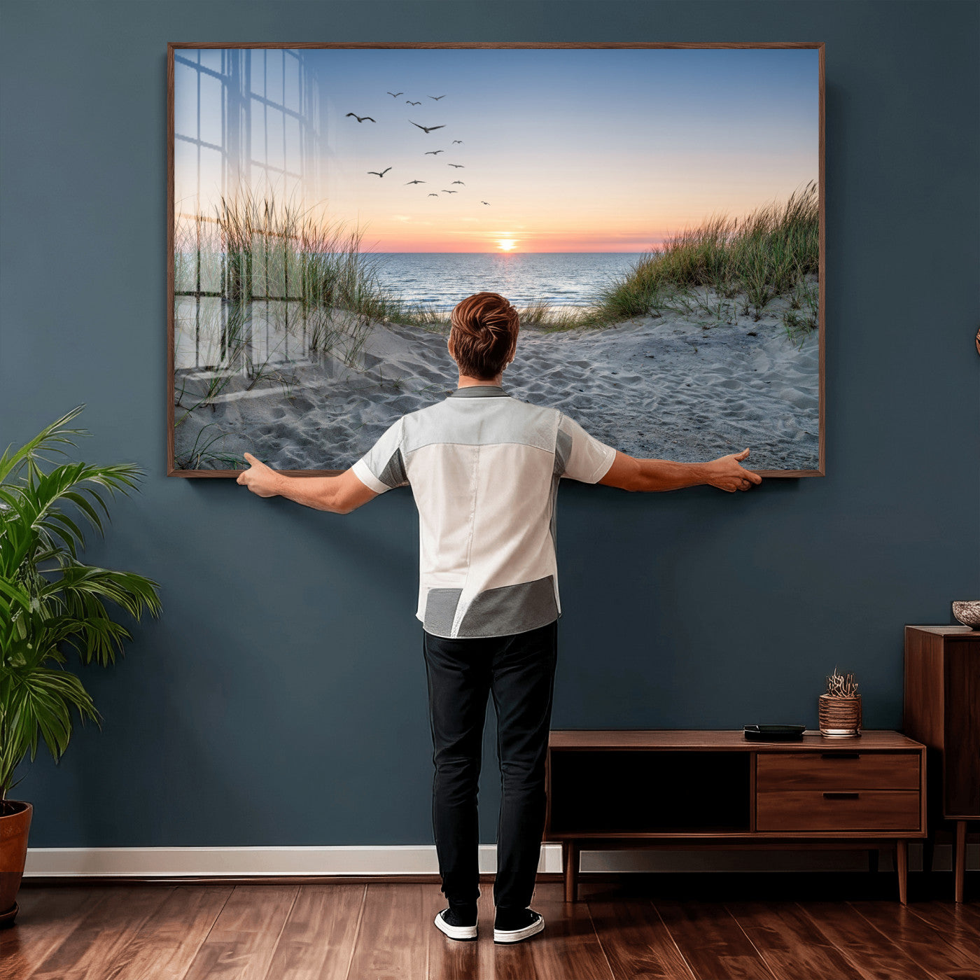 12172032-MGV-CV-36X24 - Sandy Dune Path Sunset Canvas Wall Art — Seagulls Beach Ocean Photography Print | Coastal Home Decor | Nautical Wall Art | Beach House Gift