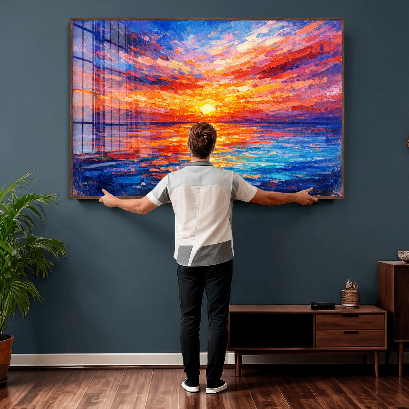 54915078-MGV-CV-36X24 - Colorful Knife Ocean Sunset Canvas — Orange Pink Teal Expressionist Sea Print | Colorful Coastal Wall Art | Vibrant Beach Decor Gift