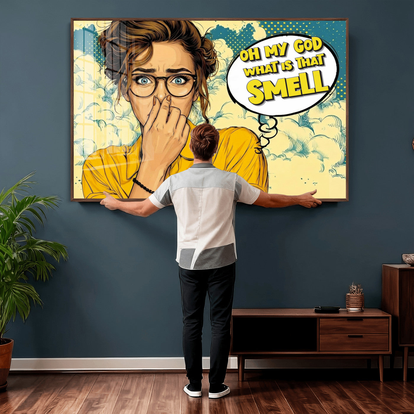 B79156505-MGV-CV-36X24 - Pop Art Print Bathroom Sign Wall Art Canvas Print — Funny Bathroom Canvas | Comic Style Toilet Wall Decor | Humor Gift | What is that Smell