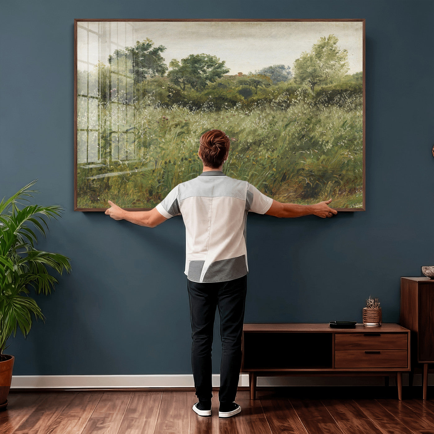 92328261-MGV-CV-36X24 - Wildflower Meadow Canvas Wall Art, Impressionist Overgrown Field Painting Print, Vintage Green Nature Decor, Cottagecore Botanical Art, Living Room Print