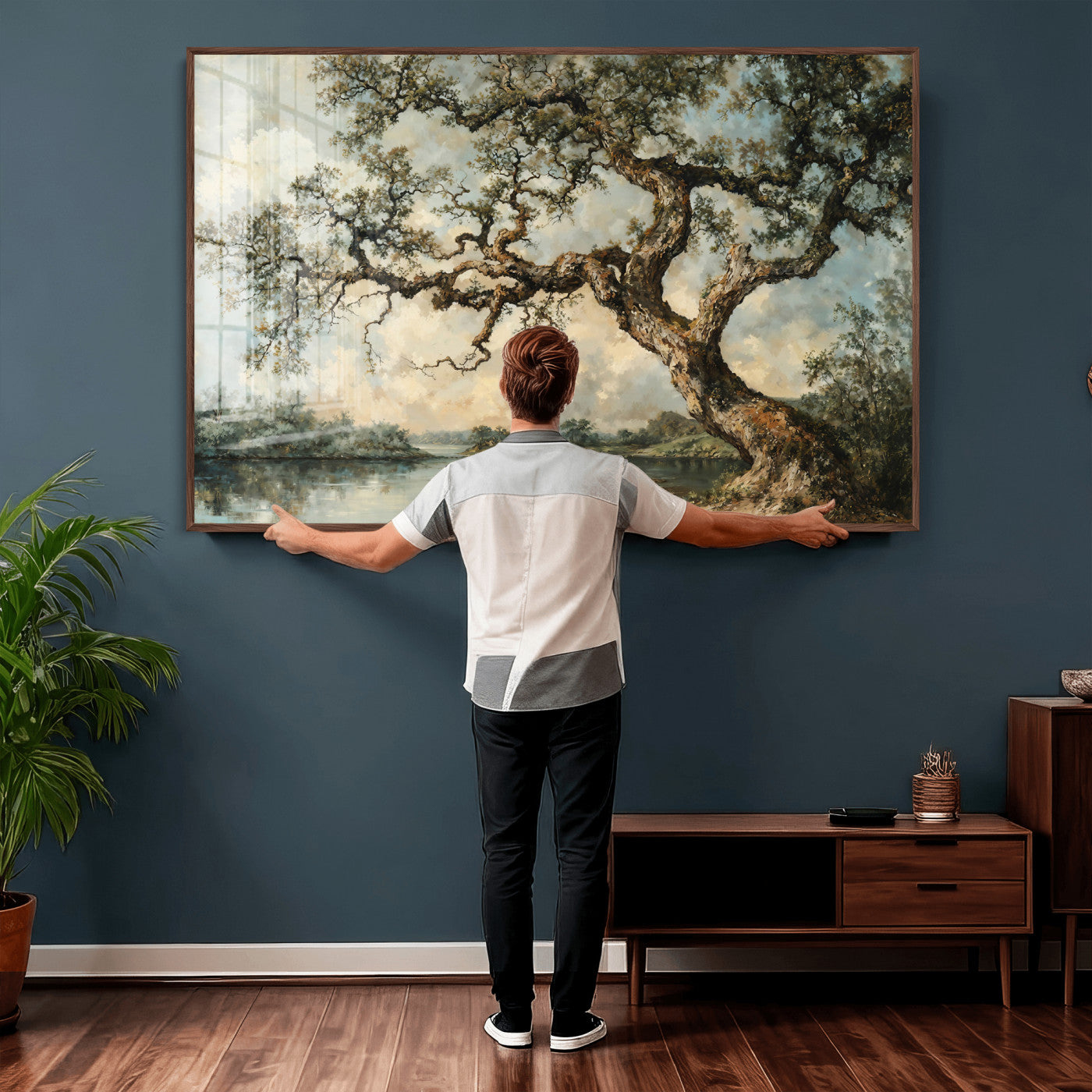 63857726-MGV-CV-36X24 - Old Oak Tree Canvas Wall Art, Turner Inspired Romantic Landscape Print, Vintage Nature Painting, Living Room Wall Decor, Antique Style Tree Art