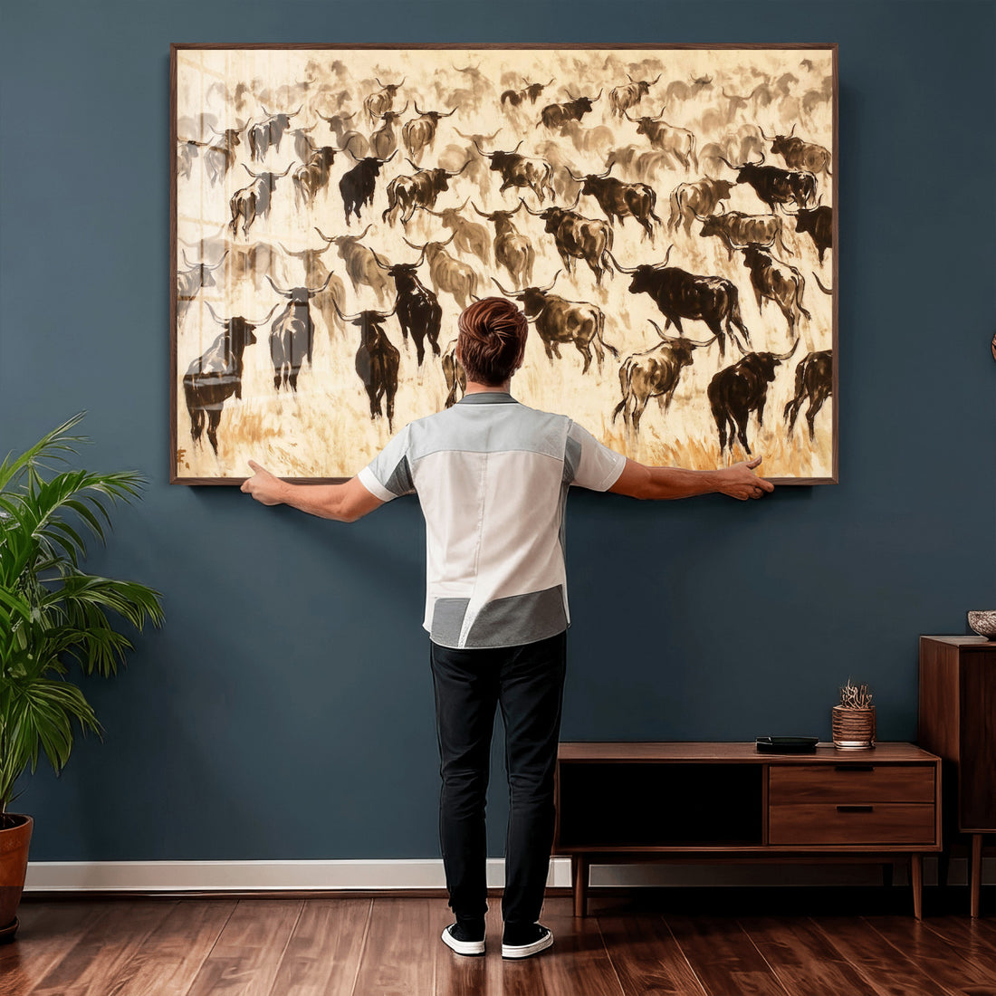 Texas Longhorn Sepia Canvas Wall Art, Western Cattle