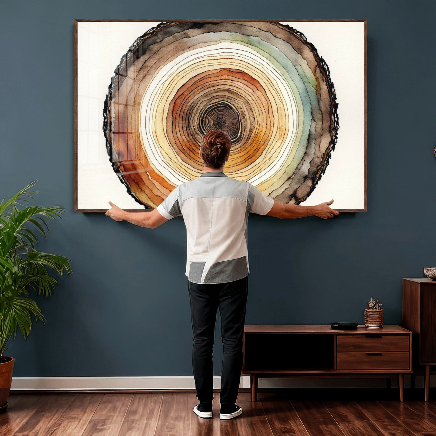 13719680-MGV-CV-36X24 - Natural Wood Slice Wall Art Canvas Print, Tree Ring Wall Art, Framed Abstract Nature Wall Decor, Earth Tone Statement Canvas Print