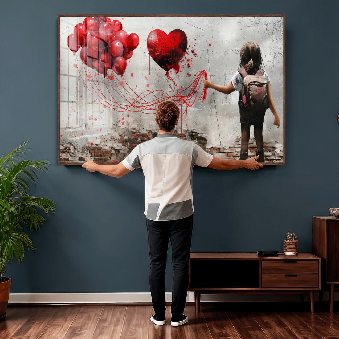 Girl Graffiti Wall Art Canvas Print, Red Balloon Heart