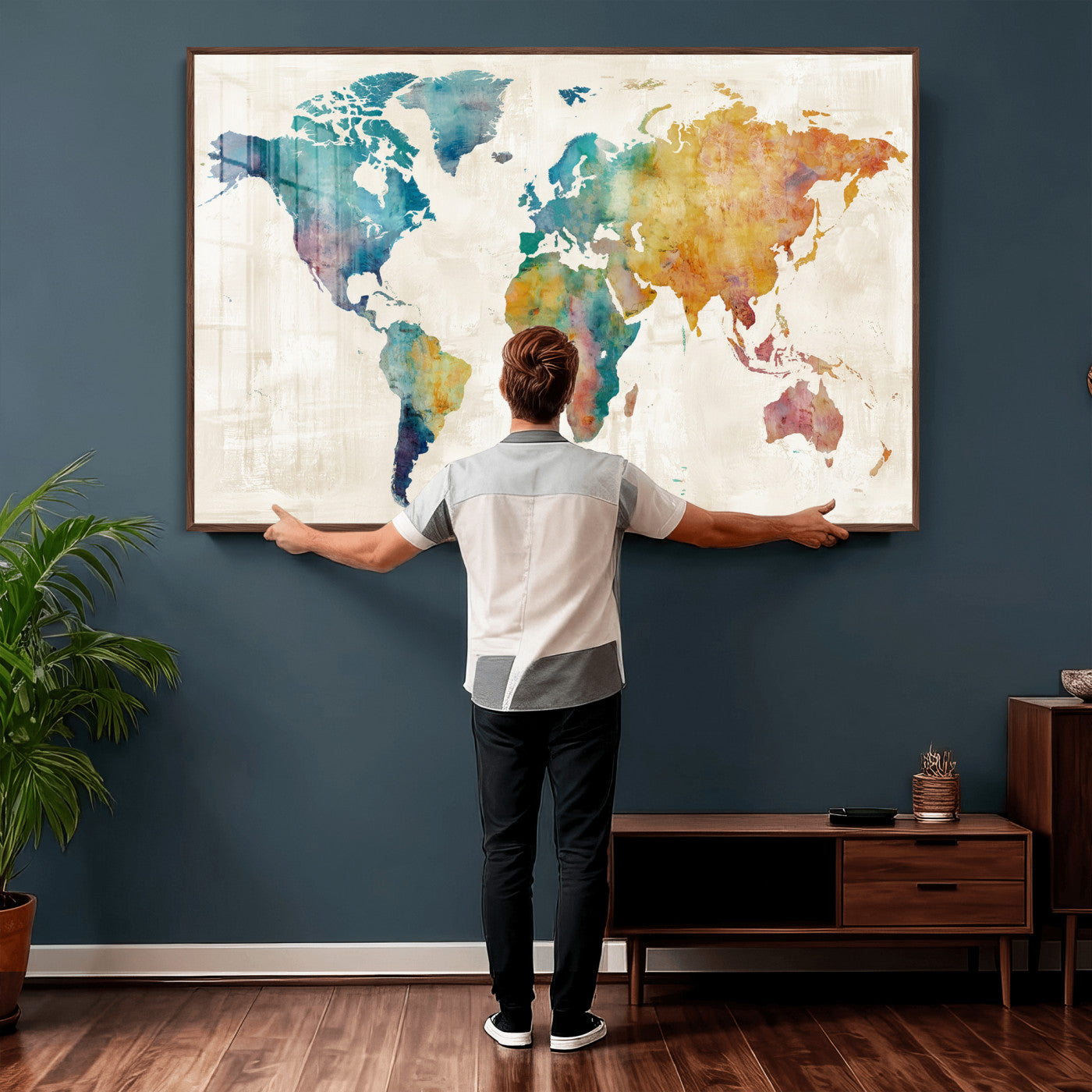 56556018-MGV-CV-36X24 - Watercolor World Map Canvas Wall Art Print – Abstract Colorful Travel Wall Decor