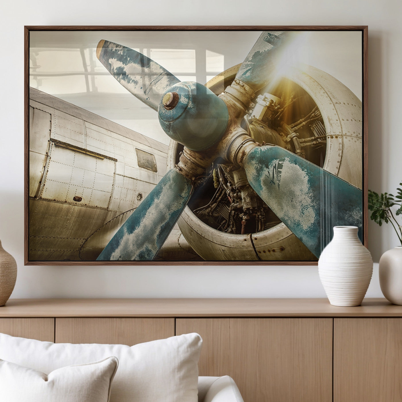 14106-MGV-FP-36X24-3P_Walnut-Vintage Airplane Canvas Print