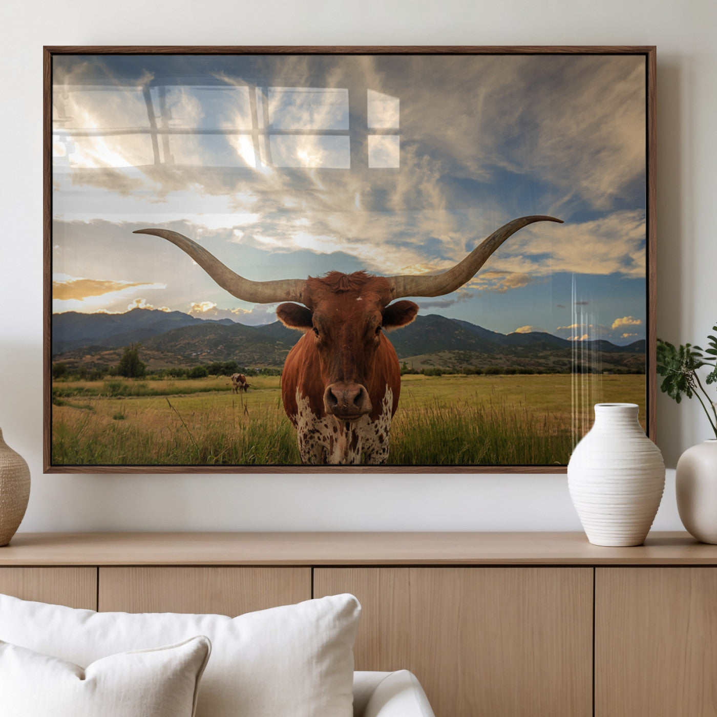 55416-MGV-FP-36X24-3P_Walnut-Texas Longhorn Canvas Wall Art – Majestic Triptych Animal Print – Rustic Western Decor for Living