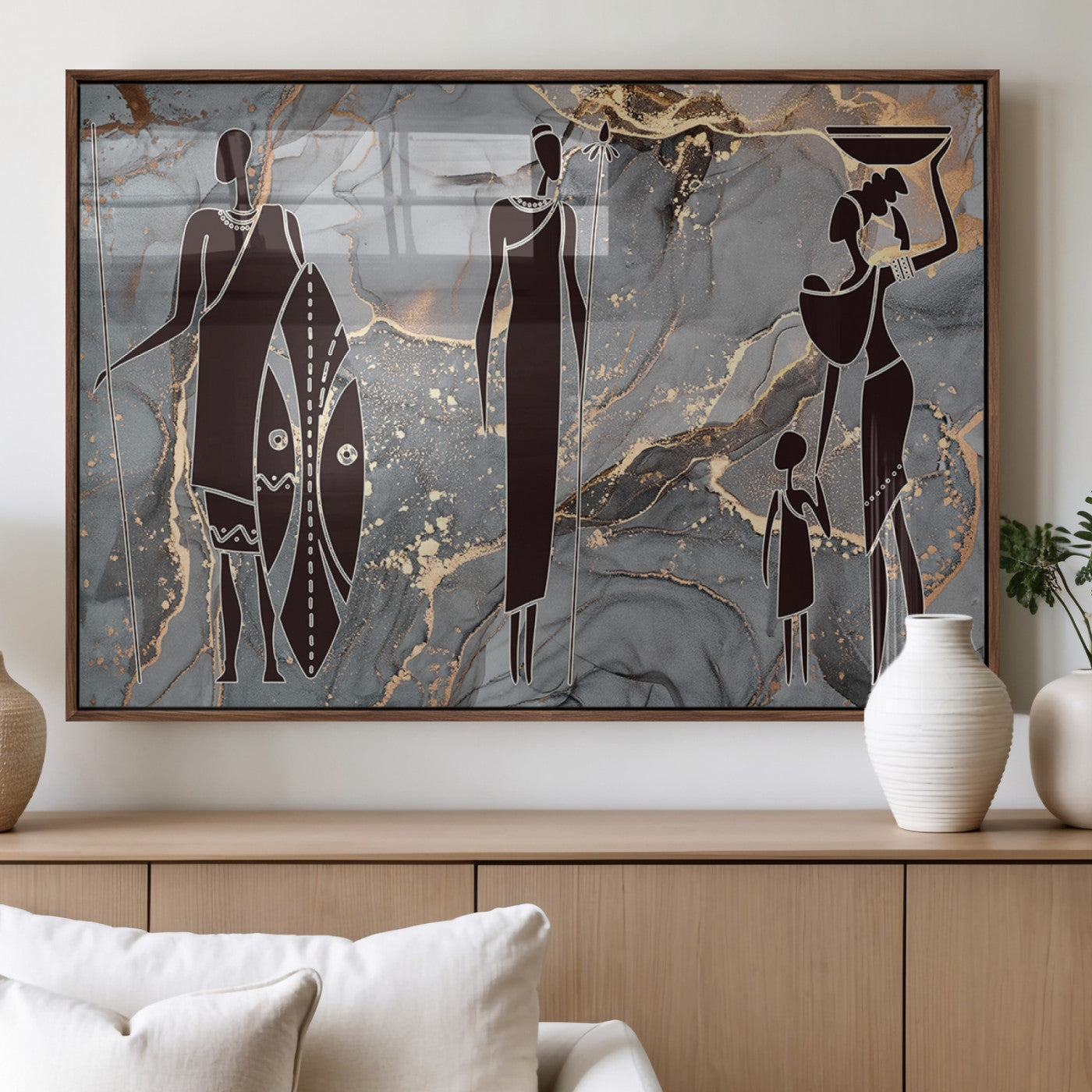 81756-MGV-FP-36X24-3P_Walnut-African American Wall Art – Elegant African Women Canvas Print, Modern Ethnic Painting for Living Room or Office Decor