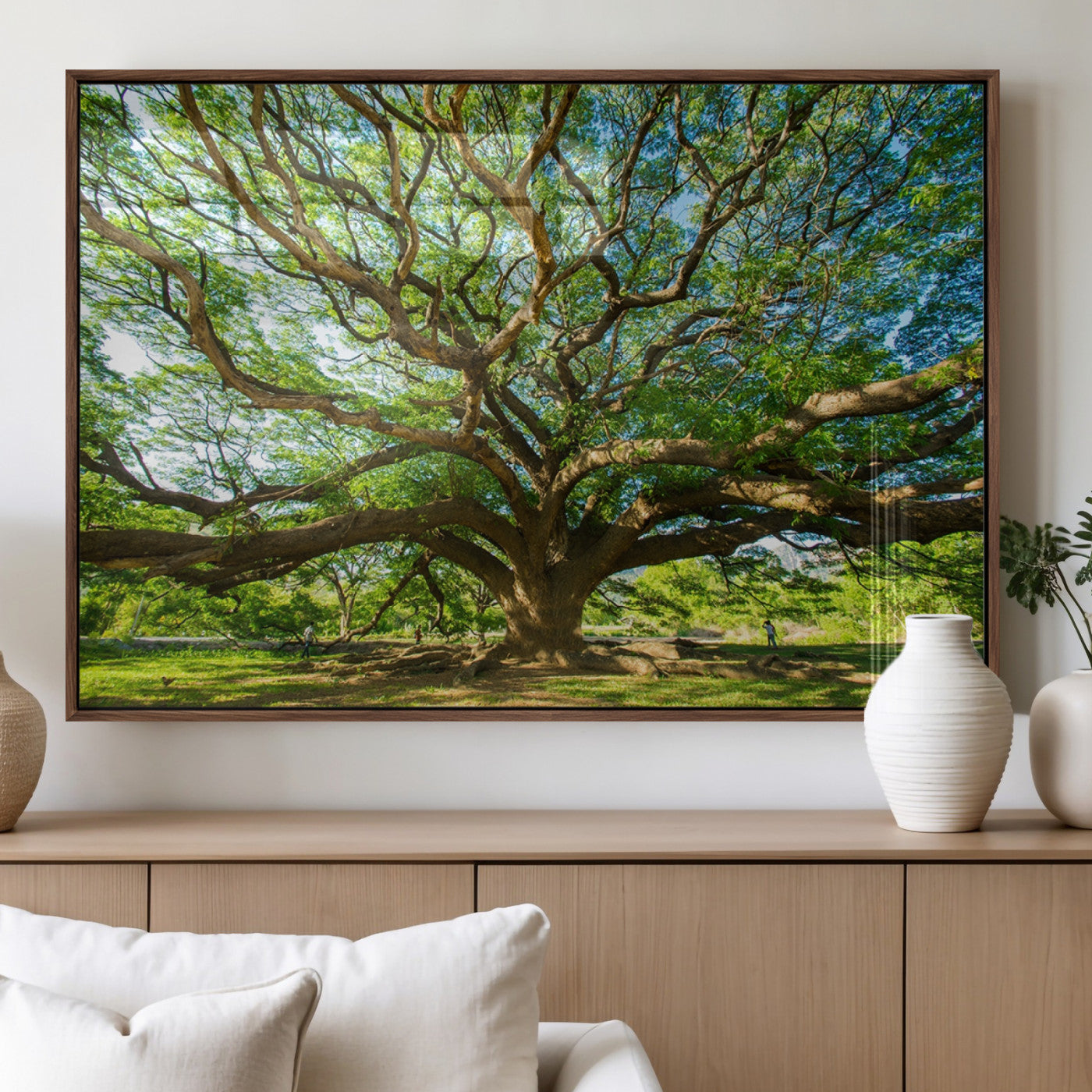 70569-MGV-FP-36X24-3P_Walnut-Majestic Oak Tree Wall Art – Serene Nature Canvas Print with Spreading Branches, Tranquil Forest Landscape Decor for Living Room or Office