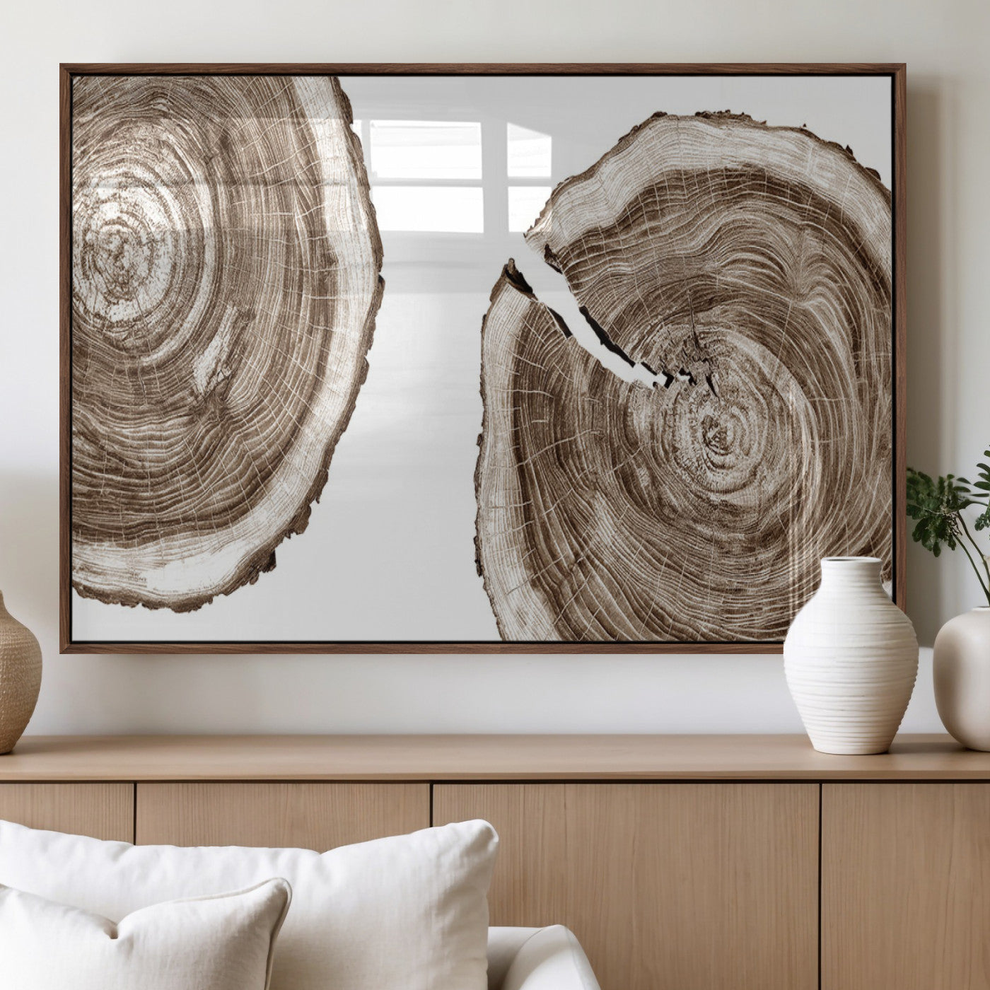 43743-MGV-FP-36X24-3P_Walnut-Wood Tree Ring Wall Art Canvas Prints, Tree Rings – Minimalist Black and White Wood Art | Triptych