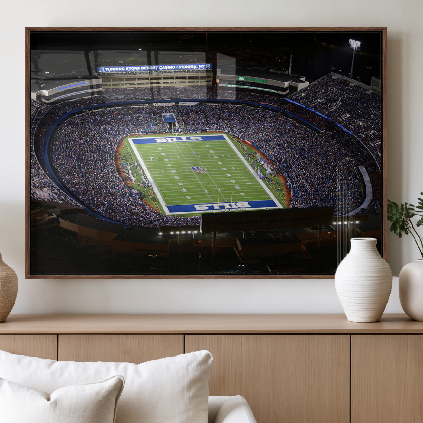 19030-MGV-FP-36X24-3P_Walnut-Buffalo Bills NFL Football Team Print - Highmark Stadium Wall Art Canvas Print
