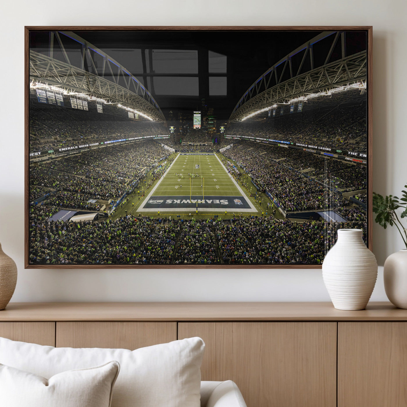 81900-MGV-FP-36X24-3P_Walnut-Seattle Seahawks Football Team Print Wall Art - Seattle Century Link Field Stadium Wall Art Canvas