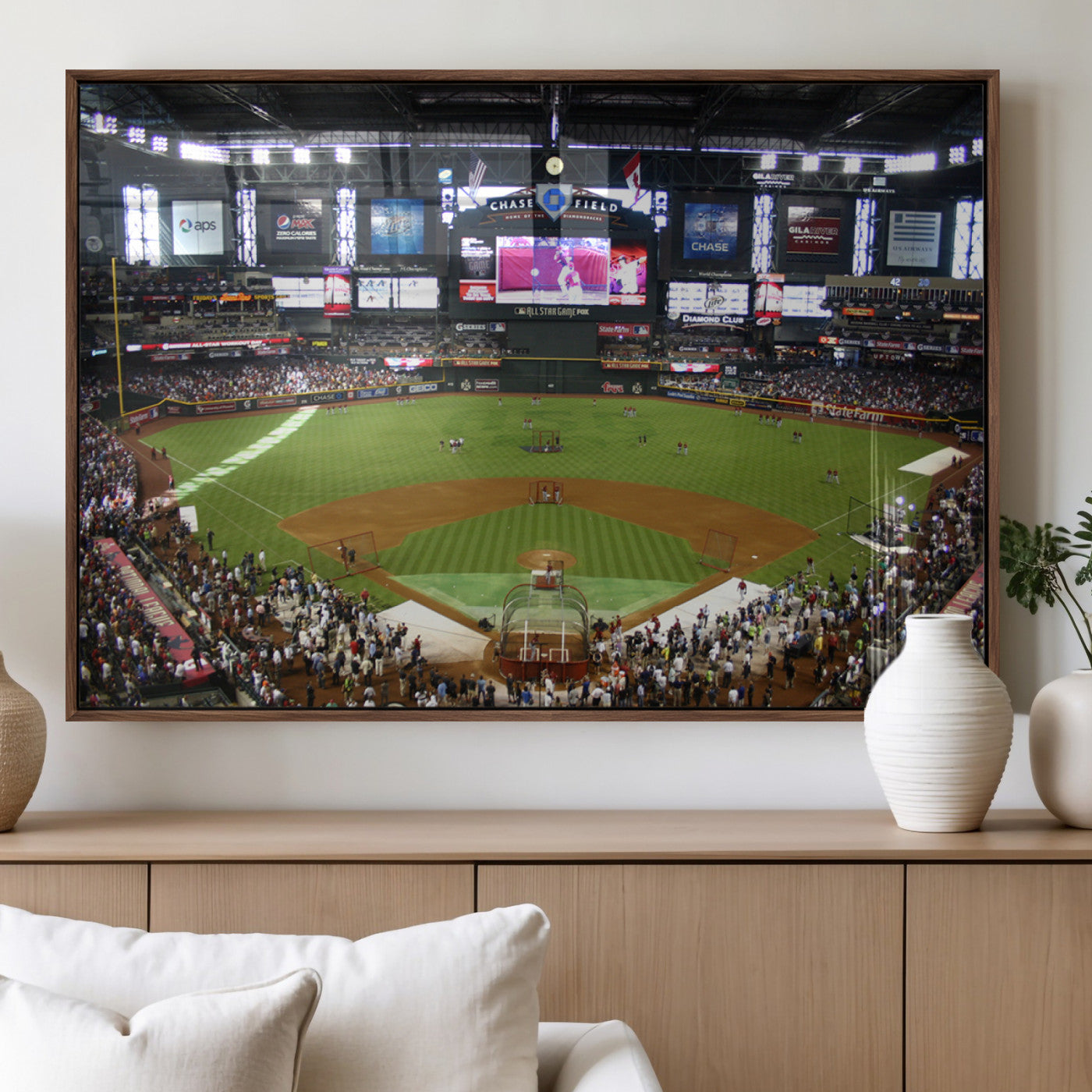 91630-MGV-FP-36X24-3P_Walnut-Arizona Diamondbacks Baseball Team Print - Phoenix Chase Field Baseball Stadium Wall Art Canvas
