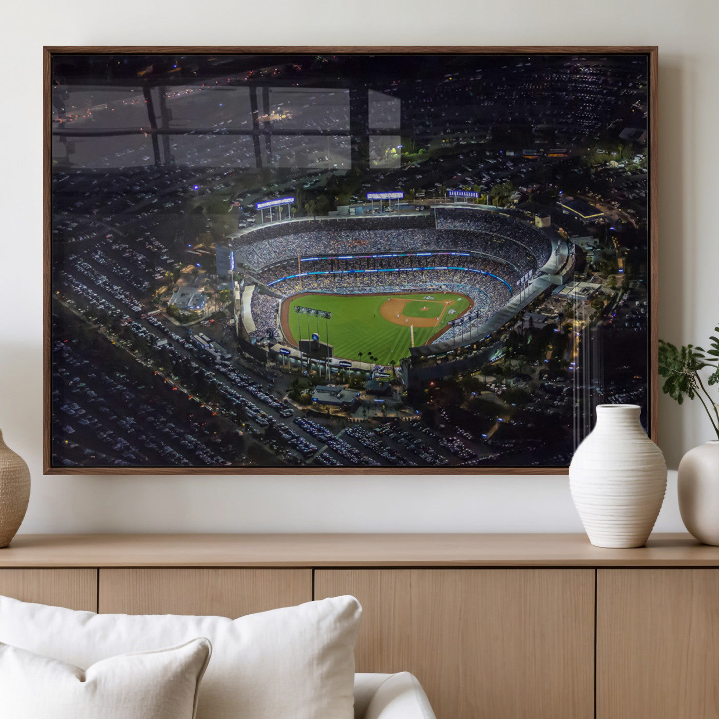 20932-MGV-FP-36X24-3P_Walnut-Los Angeles Dodgers Dodger Stadium Wall Art Canvas Print - MLB Baseball Stadium
