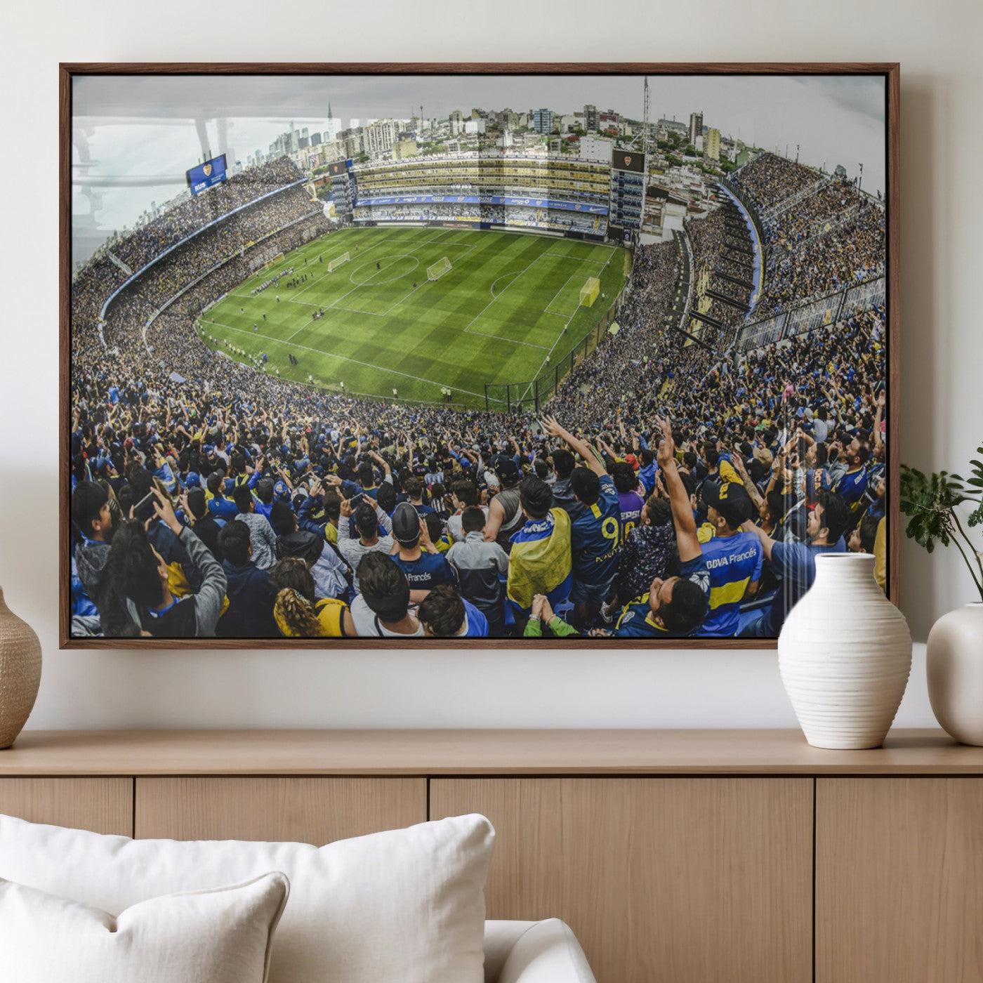 63839-MGV-FP-36X24-3P_Walnut-Boca Juniors Soccer Team Print Wall Art - Buenos Aires Bombonera Stadium Canvas Print