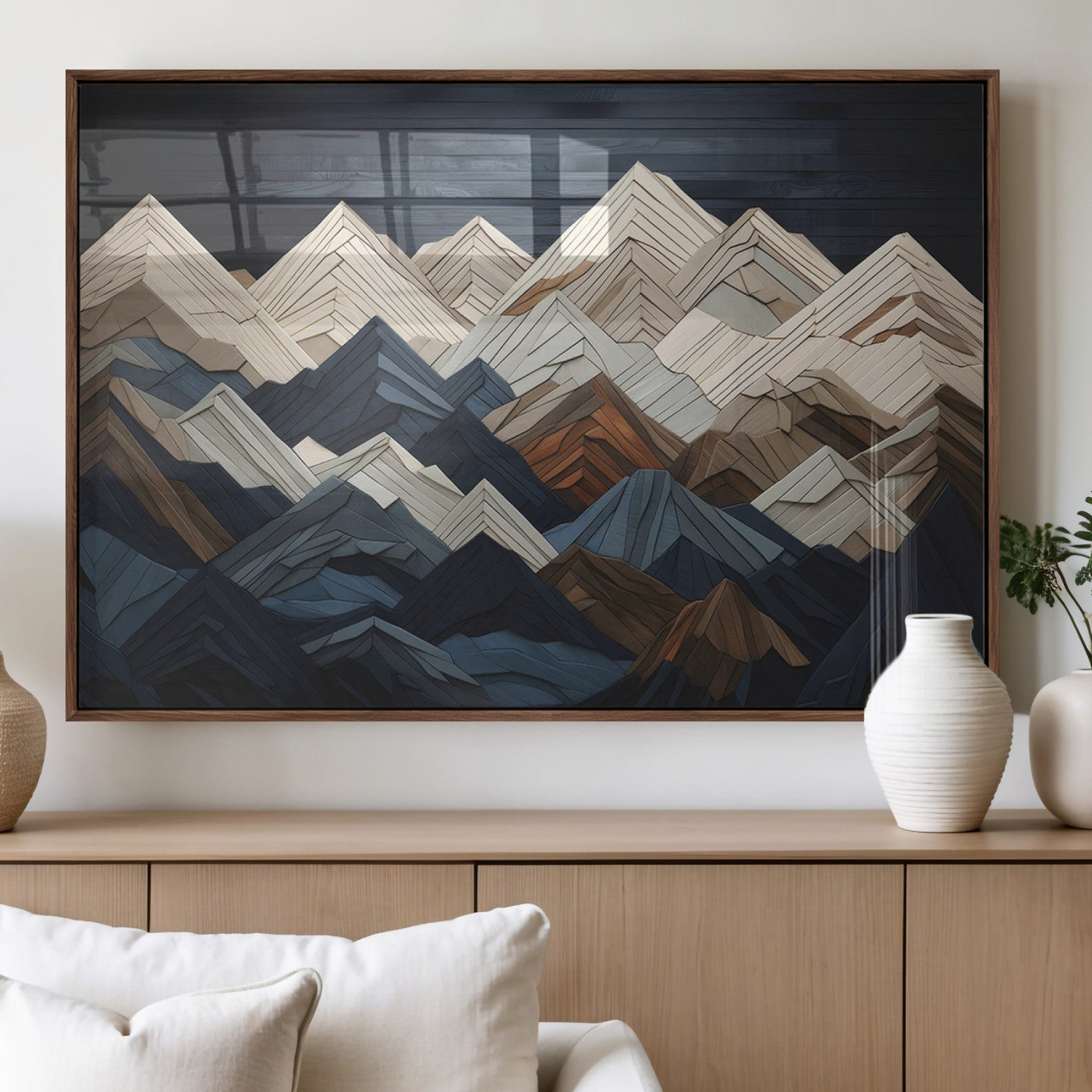 12896-MGV-FP-36X24-3P_Walnut-Wood Mountain Wall Art | Mountain Canvas Print Wood Decor | Ready to Hang for Cabin Decor