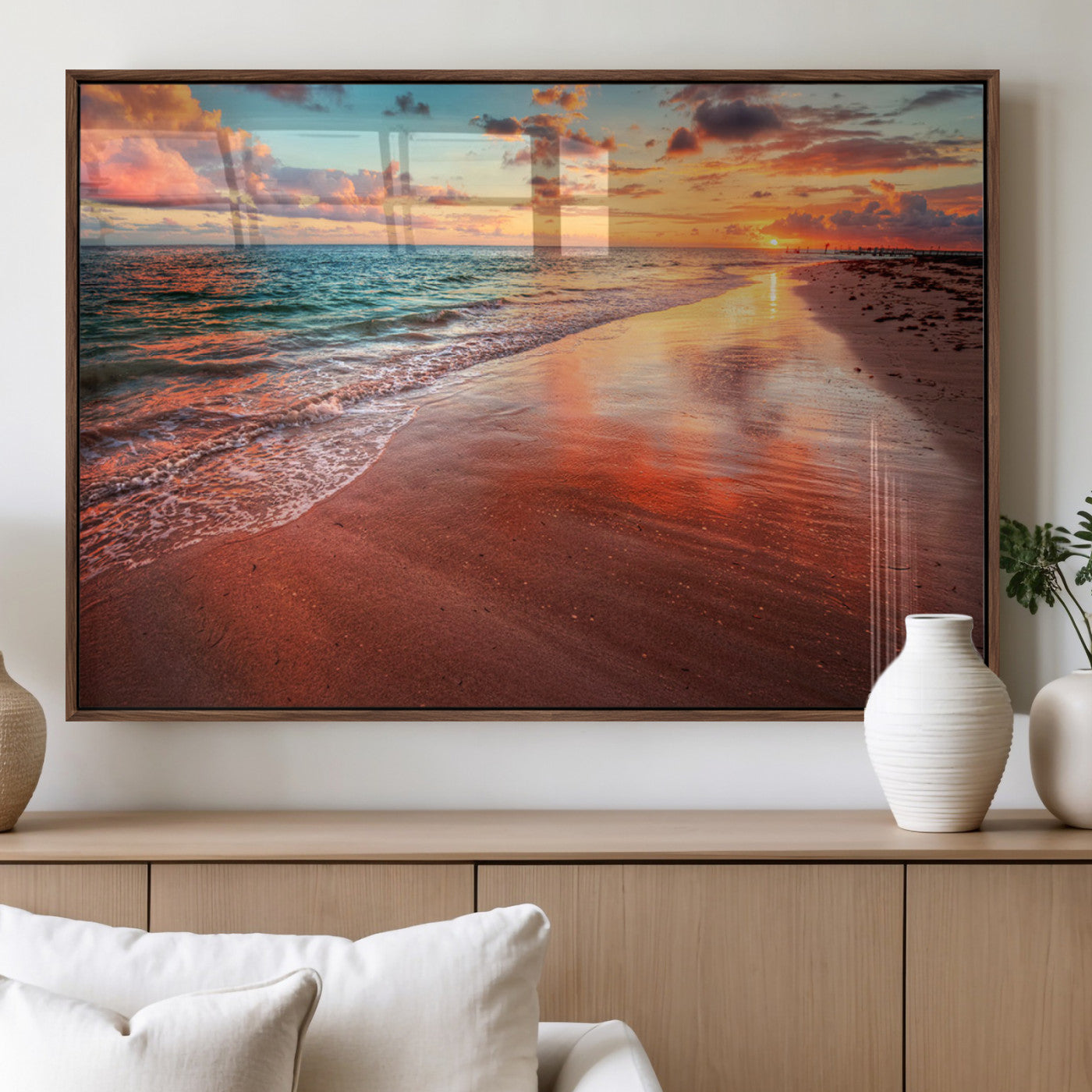 90287-MGV-FP-36X24-3P_Walnut-Sunset Beach Wall Art | Ocean Canvas Print | Coastal Wall Art | Tranquil Sunset Canvas Print