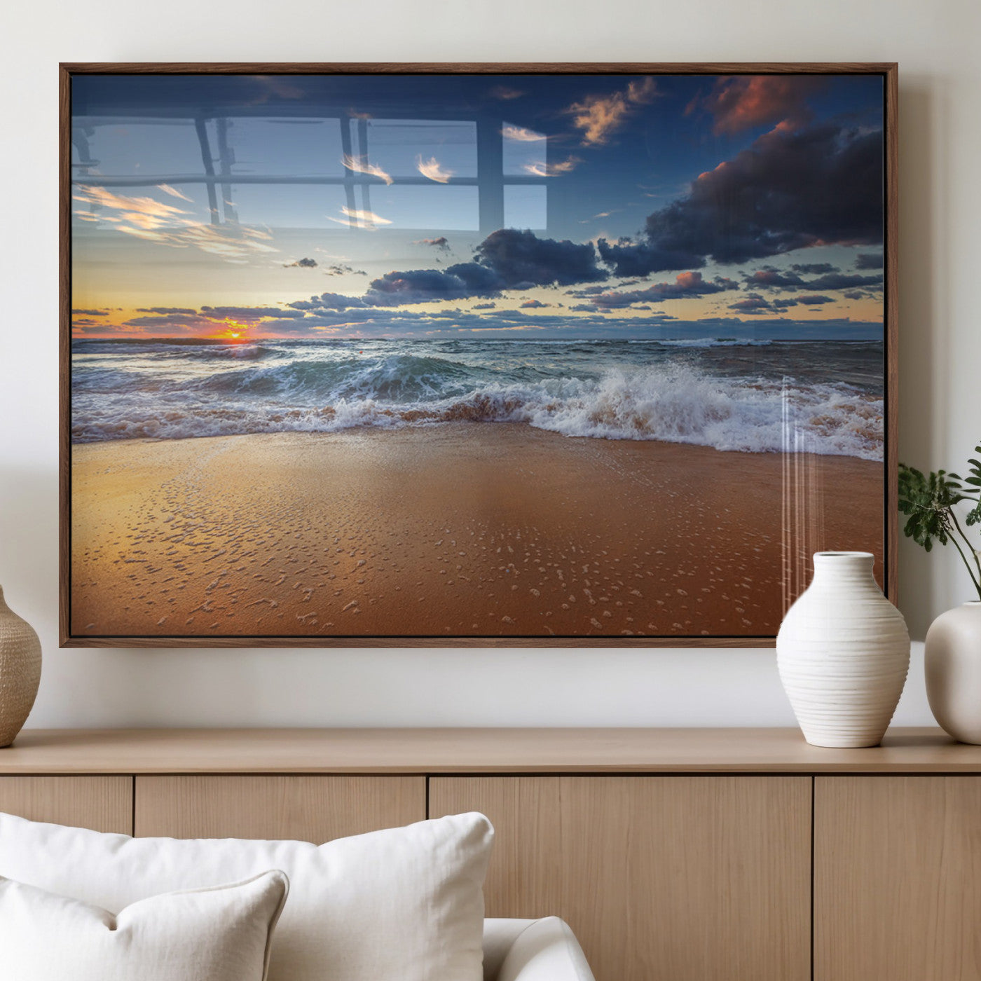 85899-MGV-FP-36X24-3P_Walnut-Beach Canvas Wall Art - Coastal Seascape Print for Living Room or Bedroom, Ocean Waves on Sand,