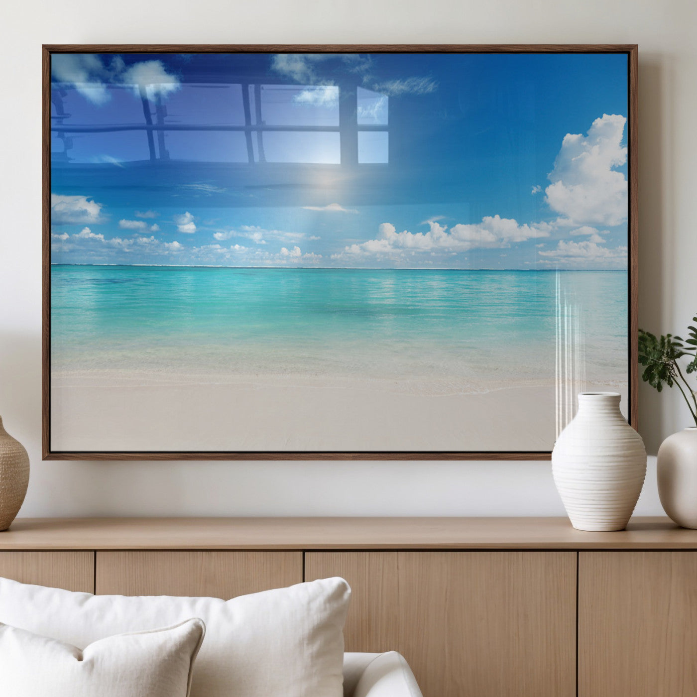 43179-MGV-FP-36X24-3P_Walnut-Blue Ocean Wall Art Canvas Print - Tranquil Ocean Paradise Triptych Wall Art - Ready to Hang Beach