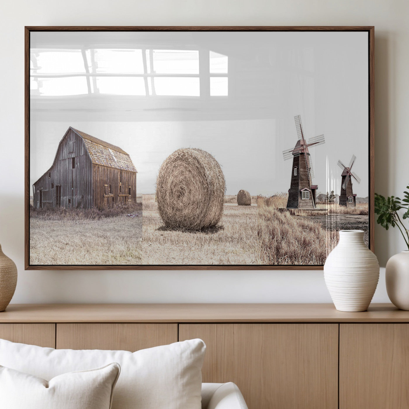 94971-MGV-FP-36X24-3P_Walnut-Farm Prints Set, Set of 3 Farmhouse Wall Art, Country House Decor