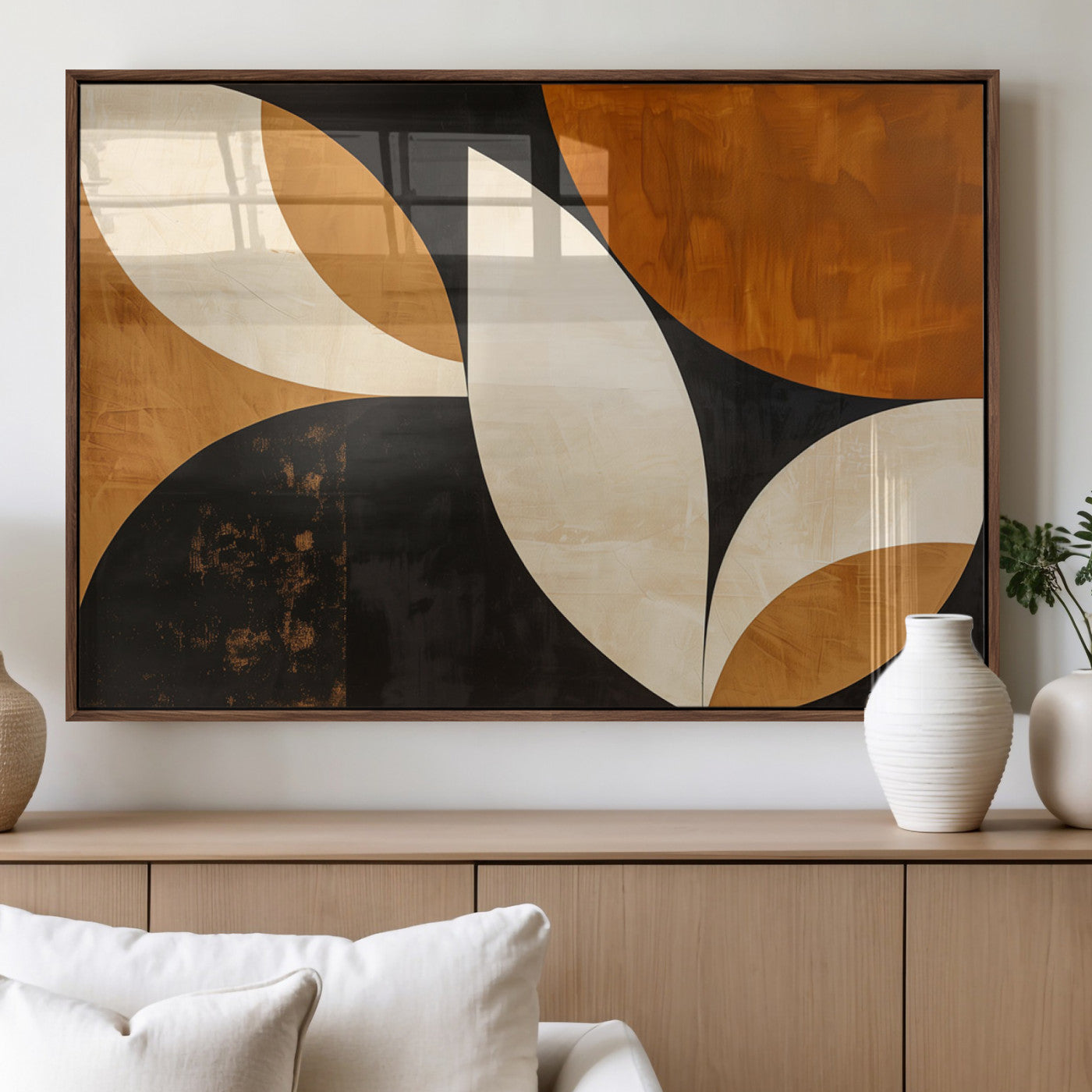 21251-MGV-FP-36X24-3P_Walnut-Geometric Abstract Wall Art Canvas Print, Mid Century Modern Wall Art Print