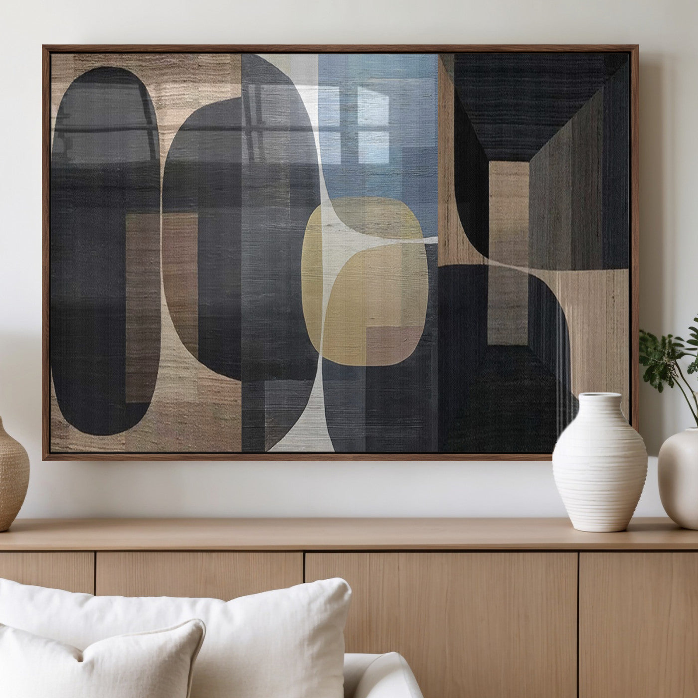 75252-MGV-FP-36X24-3P_Walnut-Minimalist Wabi Sabi Abstract Geometric Wall Art Canvas Print – Modern Minimalist Shapes – Ready to