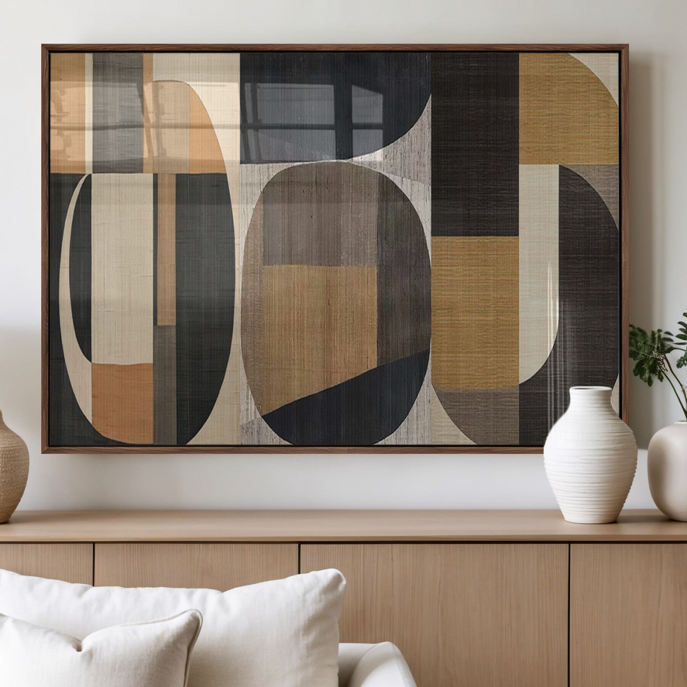 84035-MGV-FP-36X24-3P_Walnut-Modern Brown Wabi Sabi Wall Art Canvas Print Set – Framed Minimalist Abstract Artwork for Home, Office Decor