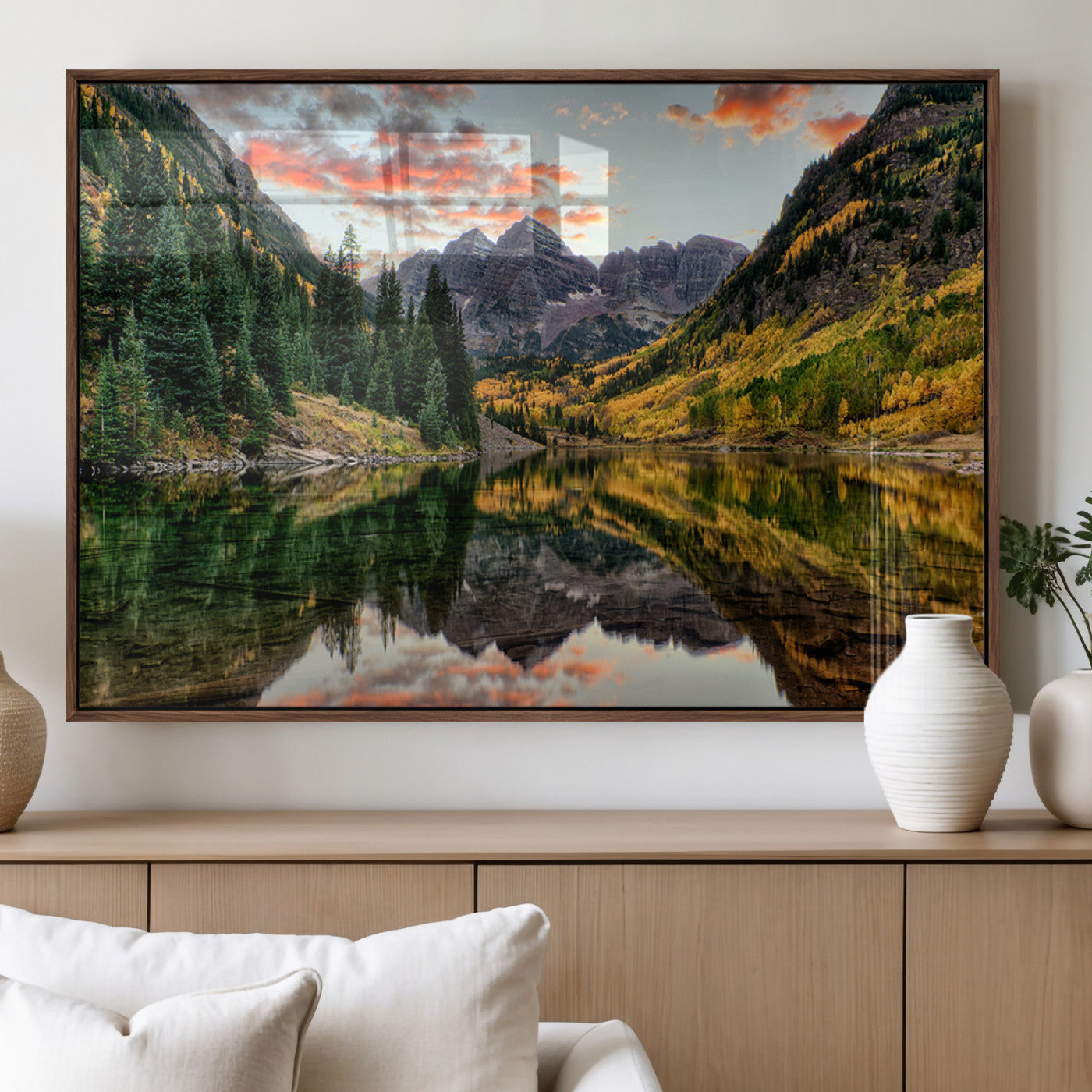 14376-MGV-FP-36X24-3P_Walnut-Maroon Bells Wall Art - Scenic Canvas Print of Maroon Bells in Autumn for Elegant Home or Office