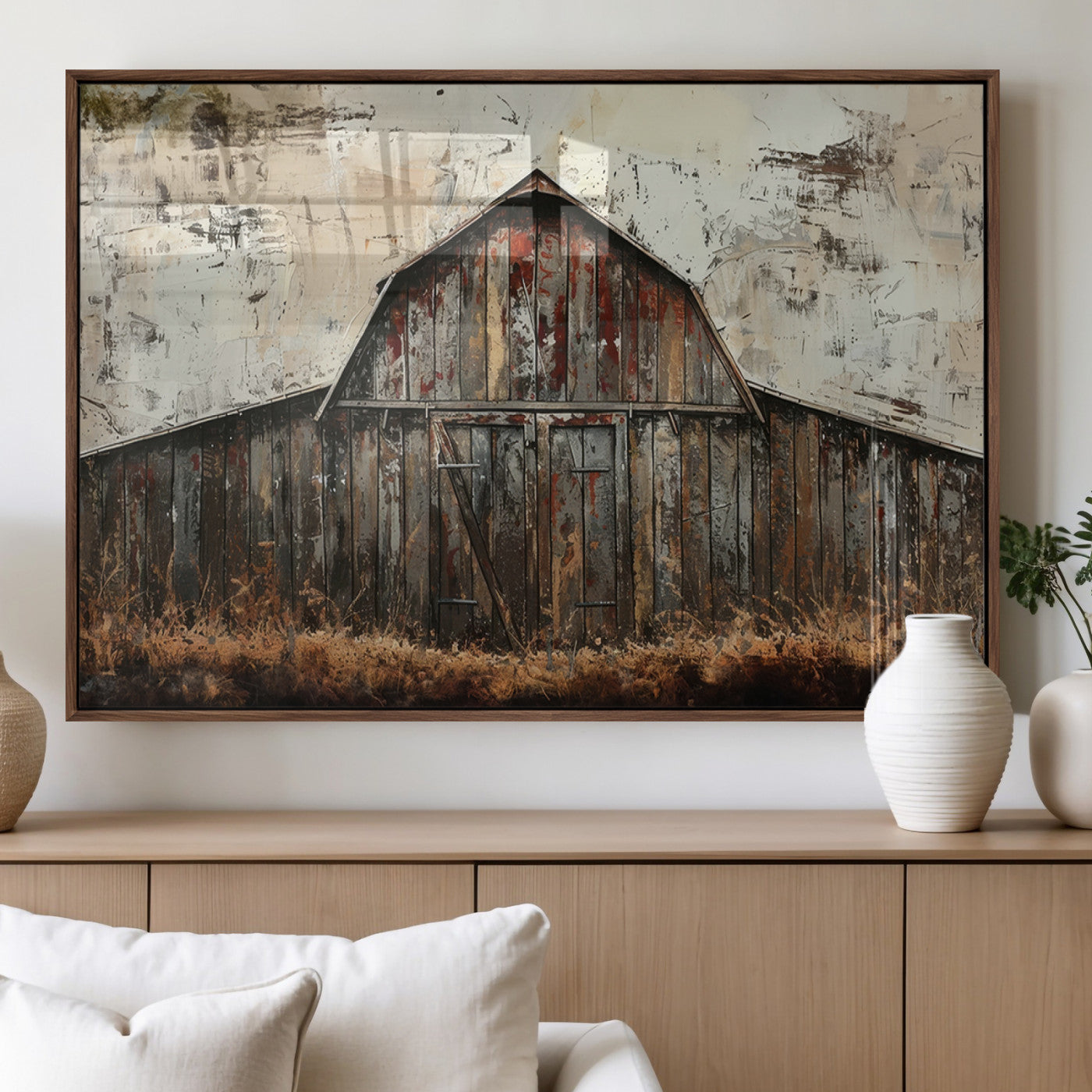94486-MGV-FP-36X24-3P_Walnut-Rustic Barn Wall Art | Farmhouse Wall Decor Canvas Print | Ready to Hang Barn Decor for Cabin or