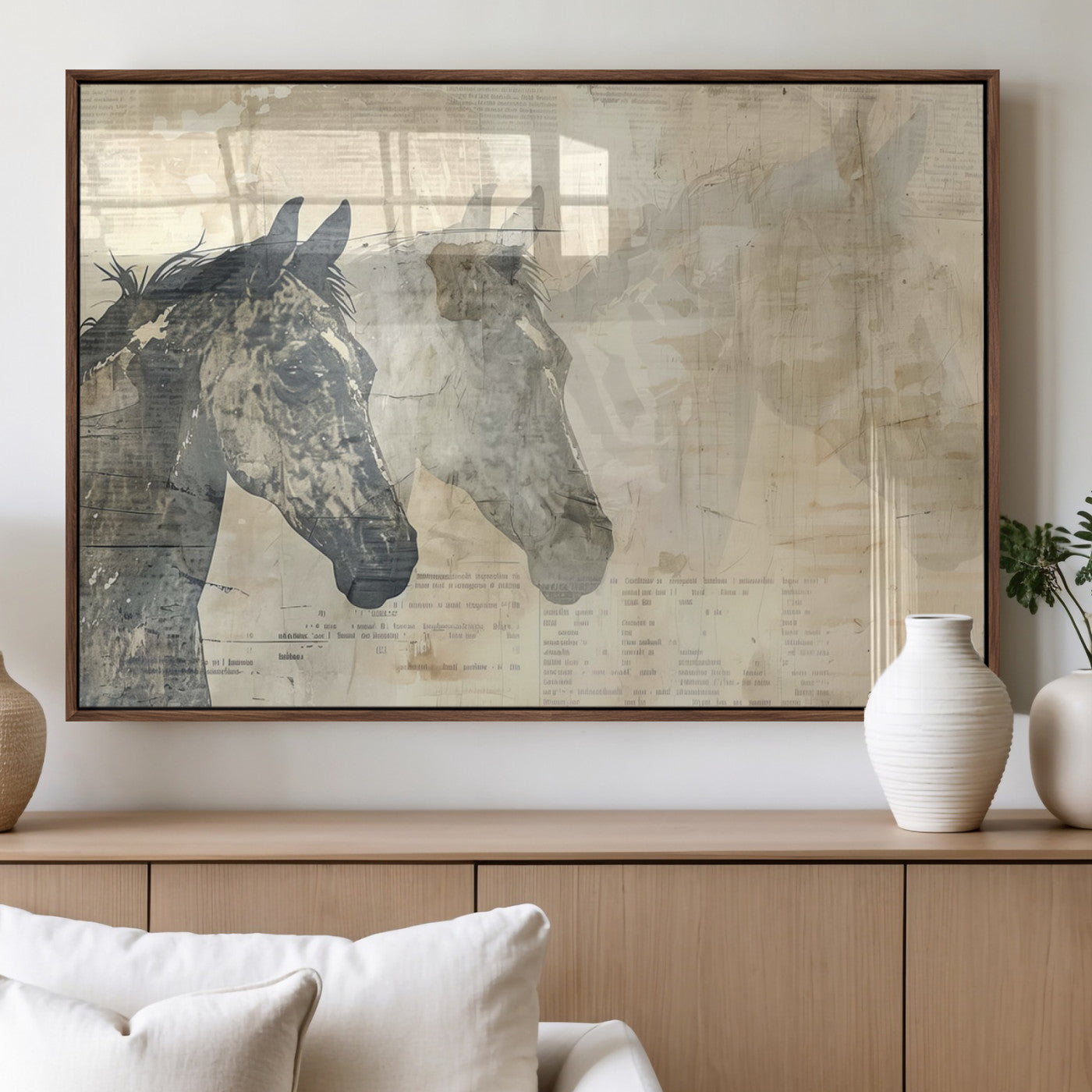 64301-MGV-FP-36X24-3P_Walnut-Abstract Horse Canvas Print | Modern Farmhouse Wall Art | Ready to Hang Framed