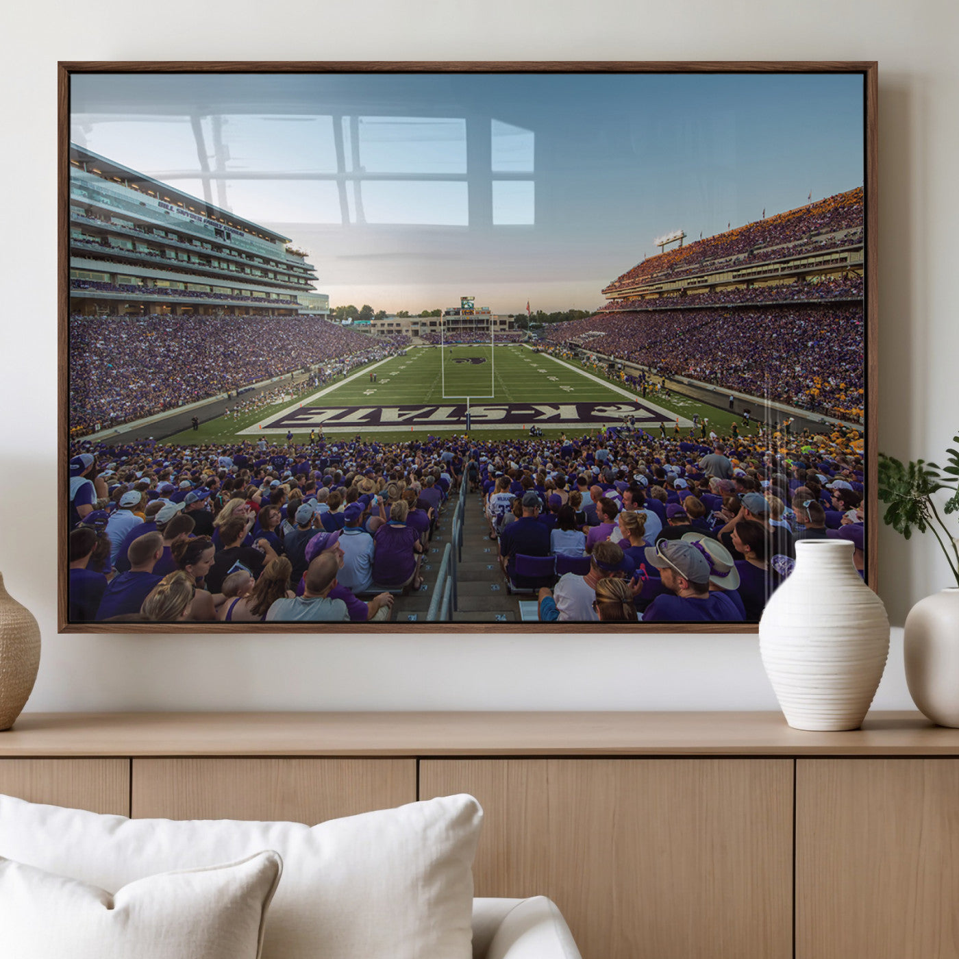 82792-MGV-FP-36X24-3P_Walnut-Kansas State University Wildcats Football Team Print - Manhattan Bill Snyder Family Football Stadium