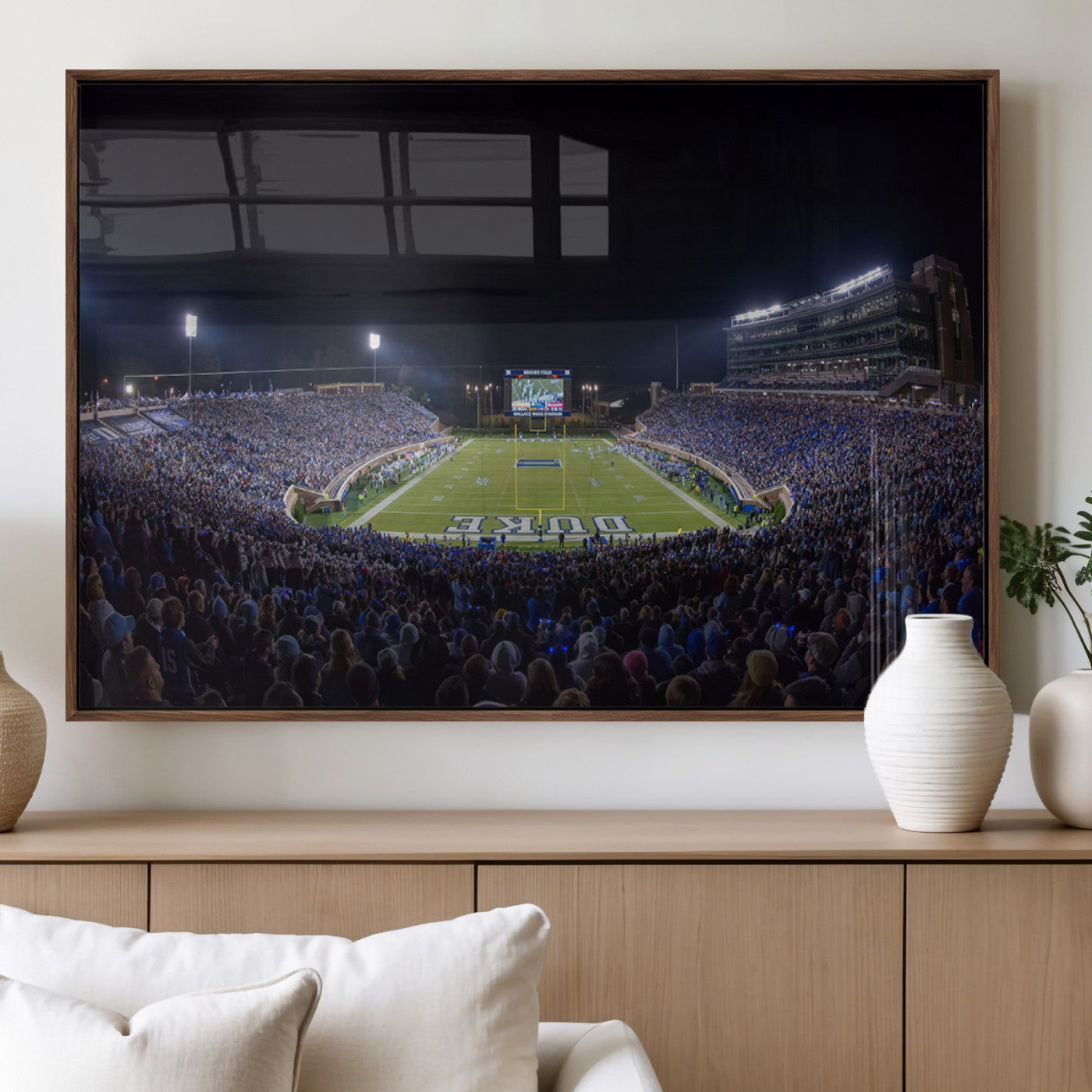 21070-MGV-FP-36X24-3P_Walnut-Duke University Blue Devils Football Team Print - Durham Wallace Wade Stadium Wall Art Canvas Print