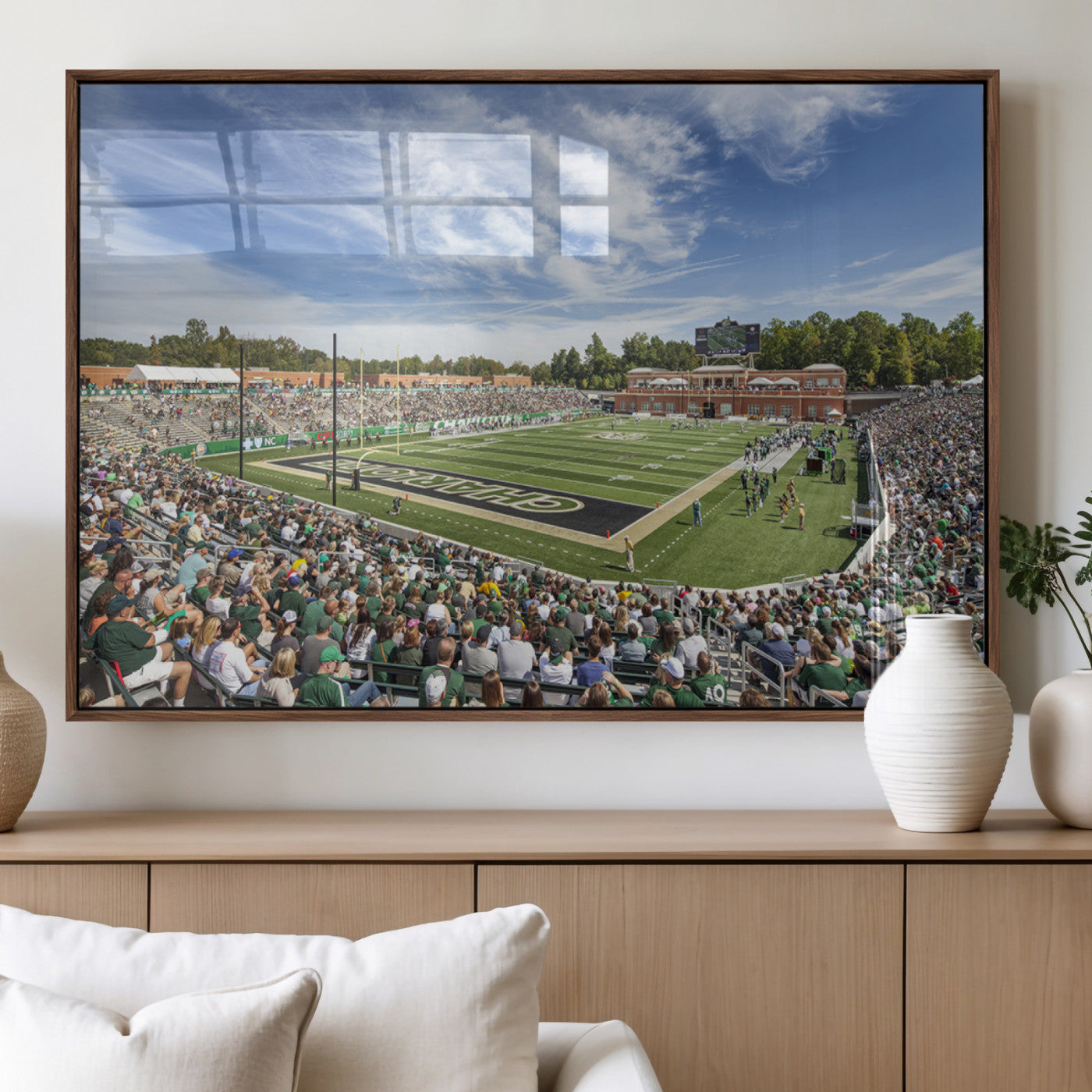 67799-MGV-FP-36X24-3P_Walnut-University of Charlotte 49ers Football Team Print - Charlotte Jerry Richardson Stadium Canvas Print