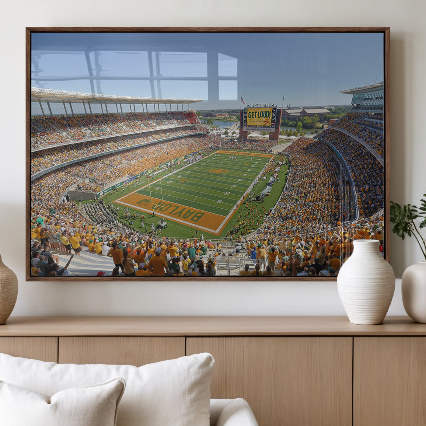 49912-MGV-FP-36X24-3P_Walnut-Baylor University Bears Football Team Print - Waco McLane Stadium Wall Art Canvas Print