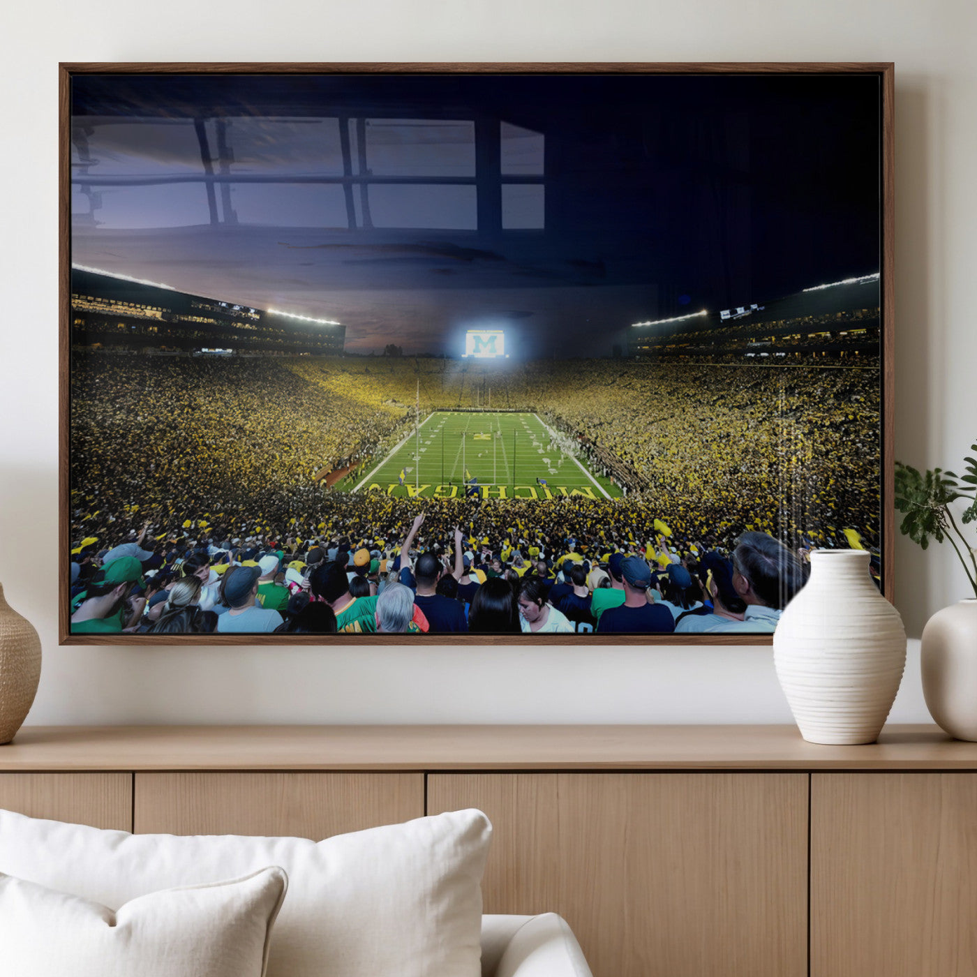 22115-MGV-FP-36X24-3P_Walnut-University of Michigan Wolverines Football Team Print - Ann Arbor Michigan Stadium Canvas Print