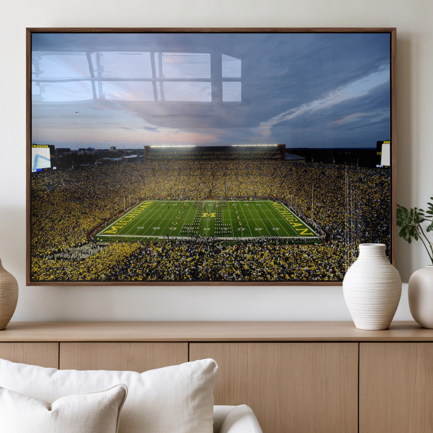 82641-MGV-FP-36X24-3P_Walnut-University of Michigan Wolverines Football Team Print - Ann Arbor Michigan Stadium Wall Art Canvas