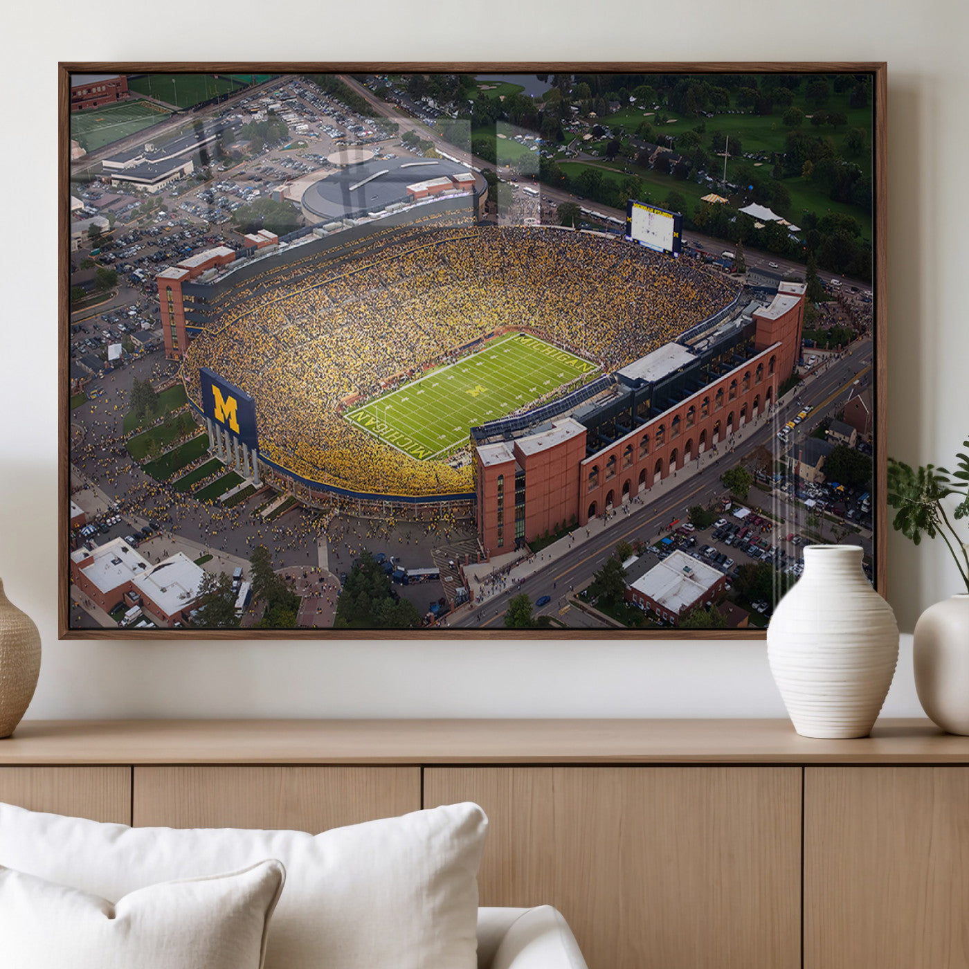 95248-MGV-FP-36X24-3P_Walnut-University of Michigan Wolverines Football Team Print - Ann Arbor Michigan Stadium Wall Art Canvas