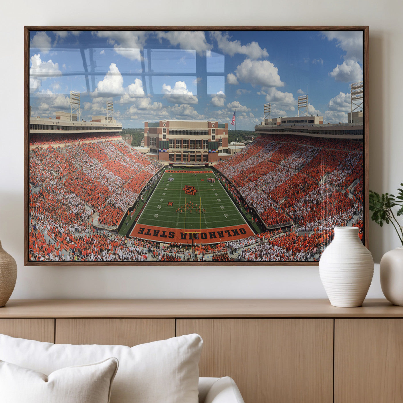65192-MGV-FP-36X24-3P_Walnut-Oklahoma State Cowboys Football Team Print - Stillwater Boone Pickens Stadium Wall Art Canvas Print