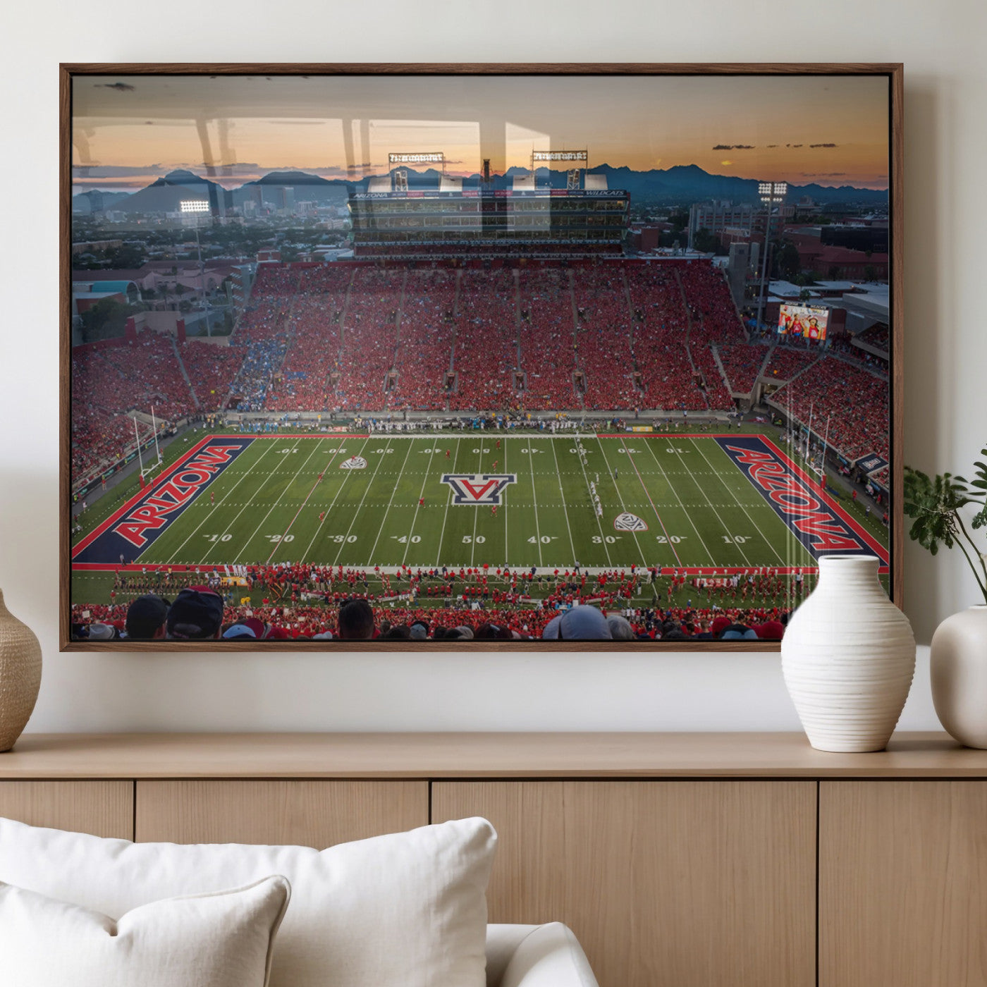 45563-MGV-FP-36X24-3P_Walnut-Arizona Wildcats Football Team Print - Tucson Arizona Stadium Wall Art Canvas Print