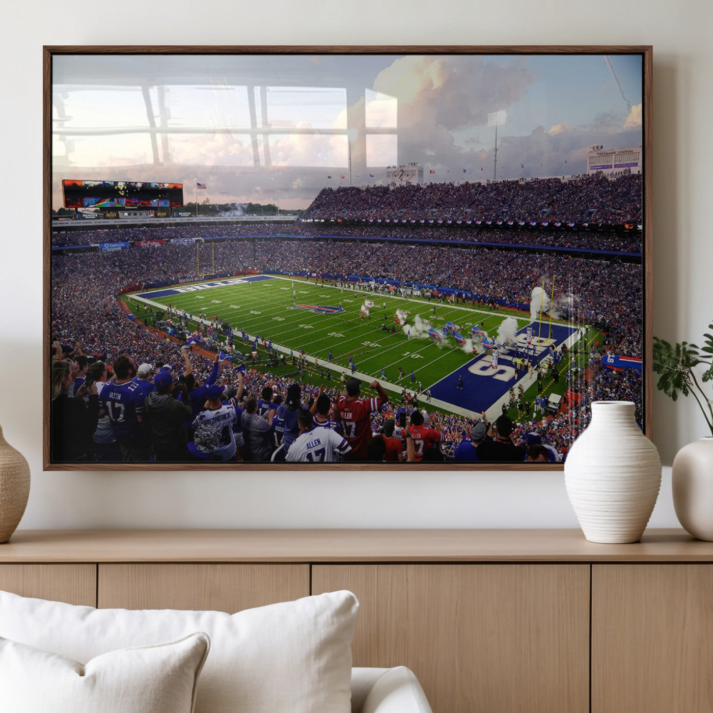 64066-MGV-FP-36X24-3P_Walnut-Buffalo Bills Football Team Print - Buffalo Highmark Stadium Wall Art Canvas Print