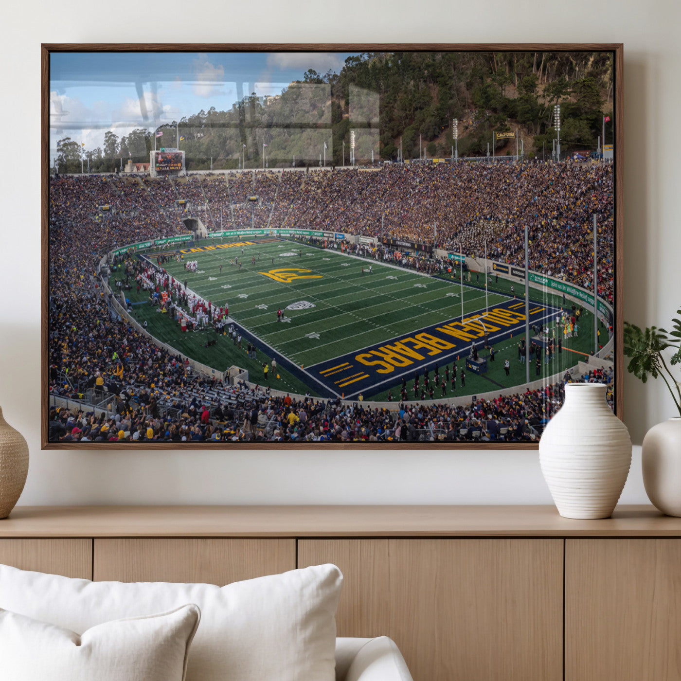 38054-MGV-FP-36X24-3P_Walnut-University of California Golden Bears Football Team Print - Berkeley California Memorial Stadium Art