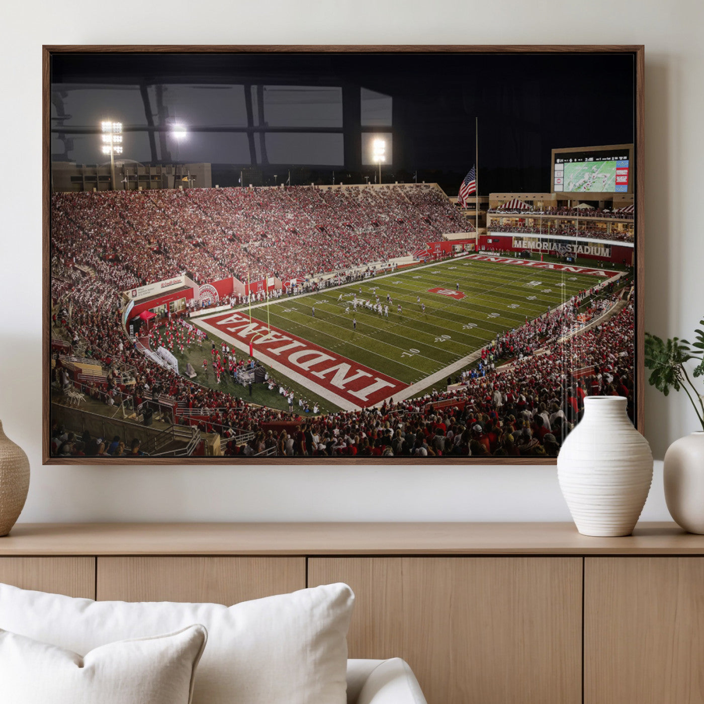 82748-MGV-FP-36X24-3P_Walnut-Indiana University Hoosiers Football Team Print Canvas - Bloomington Memorial Stadium Wall Art