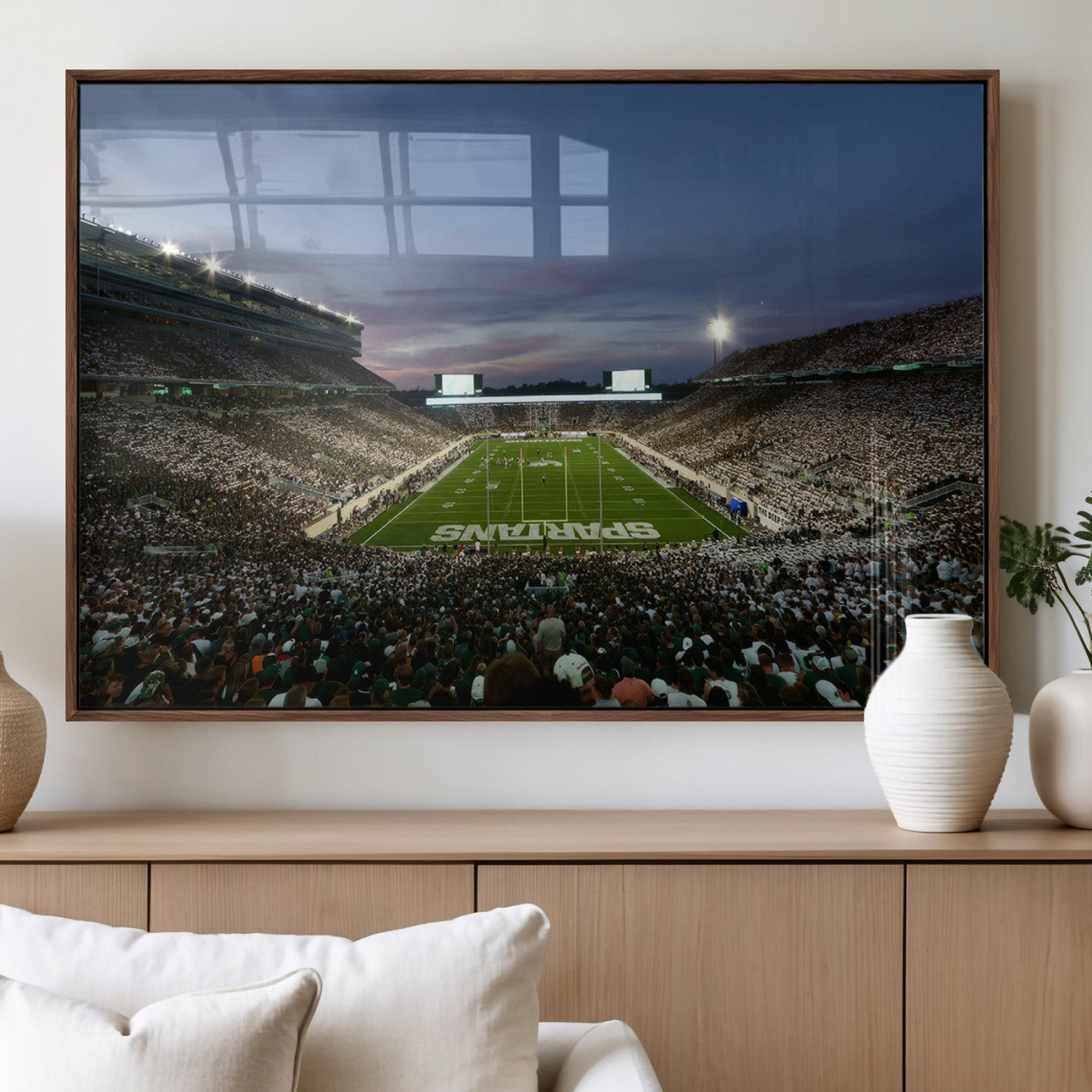 90831-MGV-FP-36X24-3P_Walnut-Michigan State Spartans Football Team Print - East Lansing Spartan Stadium Canvas Print