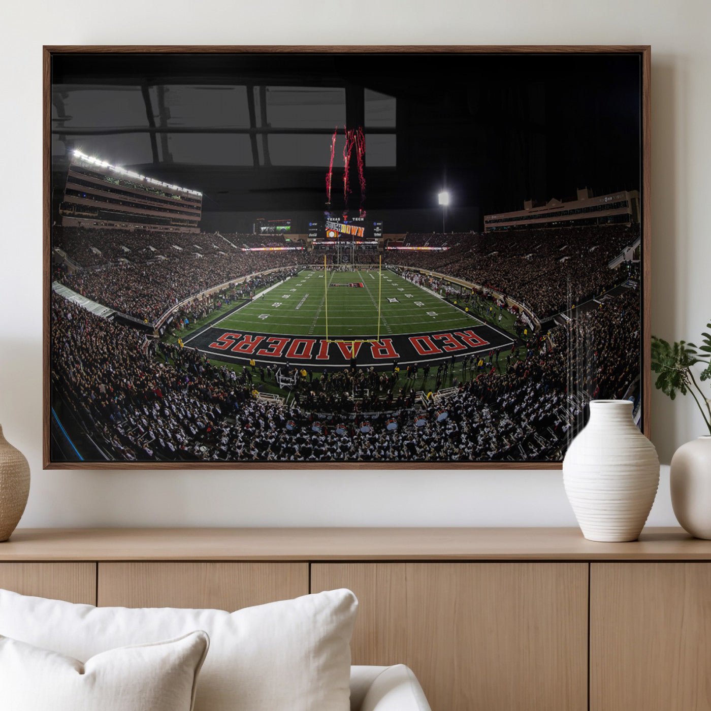 83122-MGV-FP-36X24-3P_Walnut-Framed Texas Tech Red Raiders Stadium Canvas, Texas Tech Red Raiders Football Team Print - Lubbock