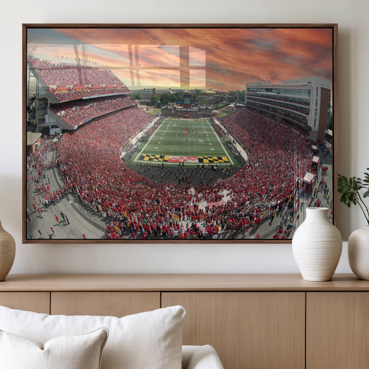 24140-MGV-FP-36X24-3P_Walnut-University of Maryland Terrapins Football Team Print - College Park SECU Stadium Wall Art Canvas