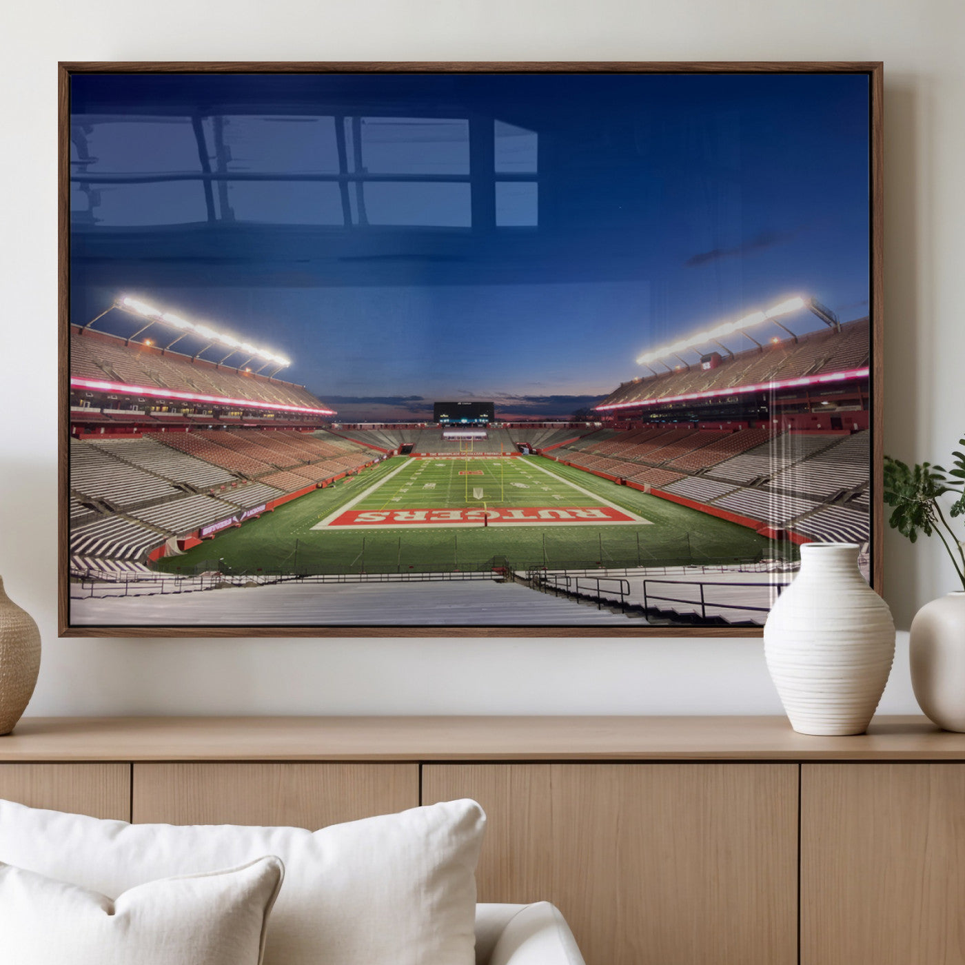 15051-MGV-FP-36X24-3P_Walnut-Rutgers Scarlet Knights Football Team Print - Piscataway SHI Stadium Wall Art Canvas Print